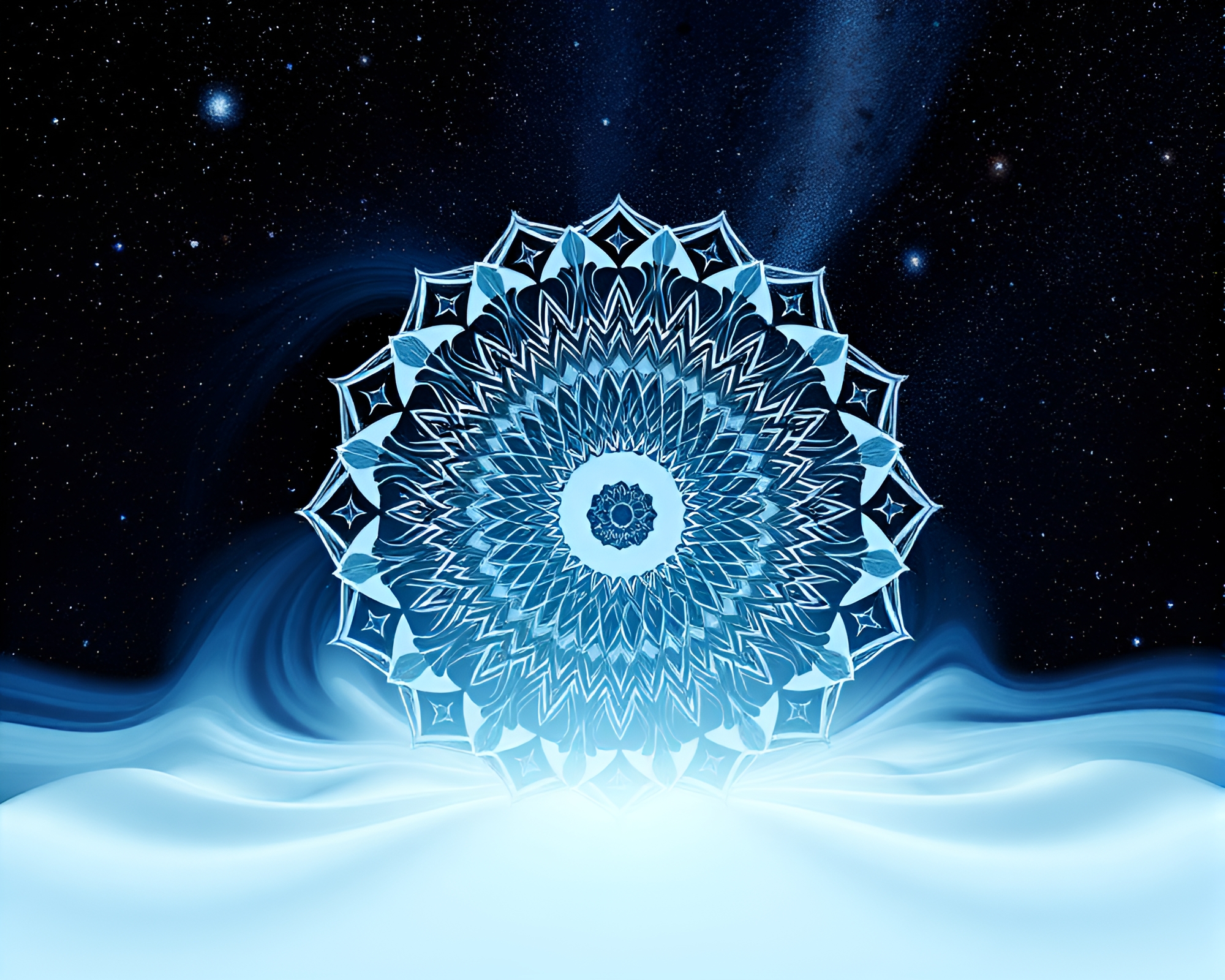 Cosmic Mandala Zoom Burst High-Poly Render – free AI stock image
