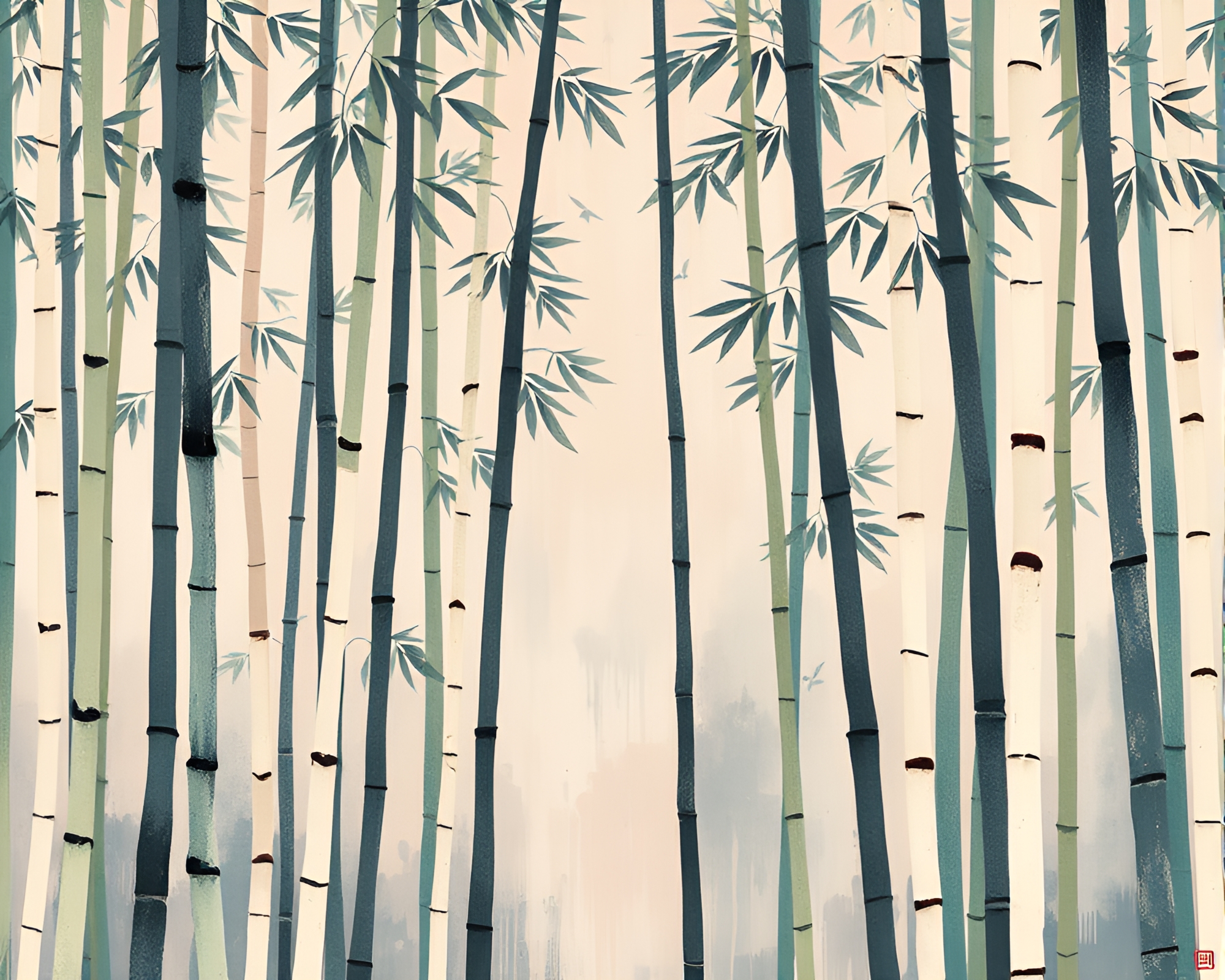 Bamboo Forest in Pastel Drips Screenprint – free AI stock image