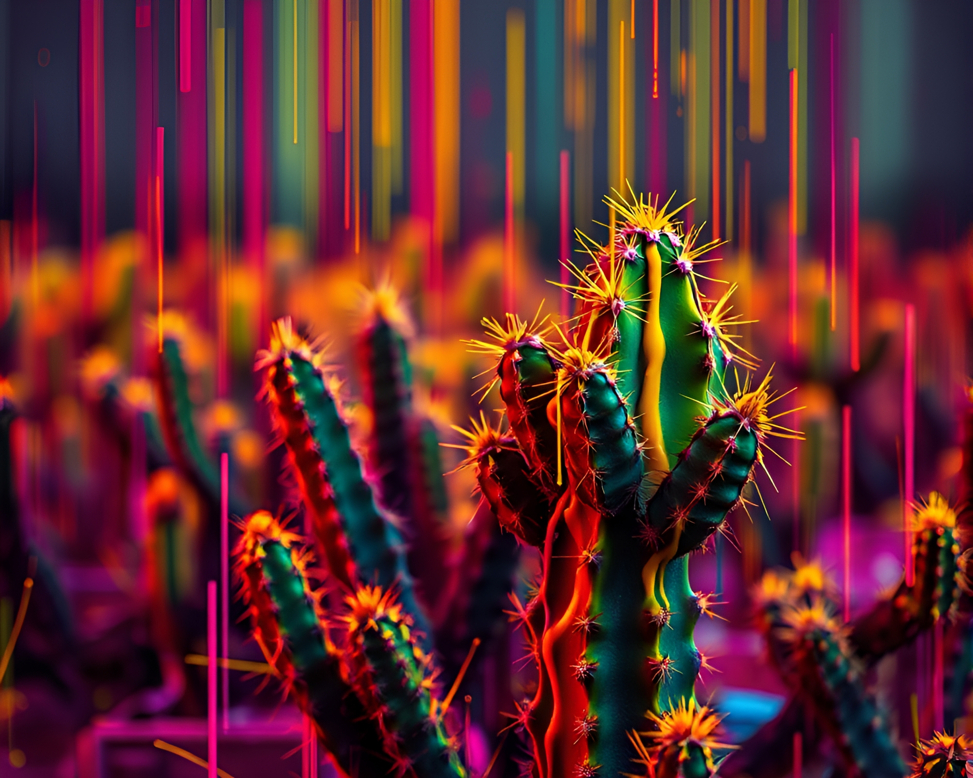 Neon Cactus Oasis in HDR Color Field Painting – free AI stock image