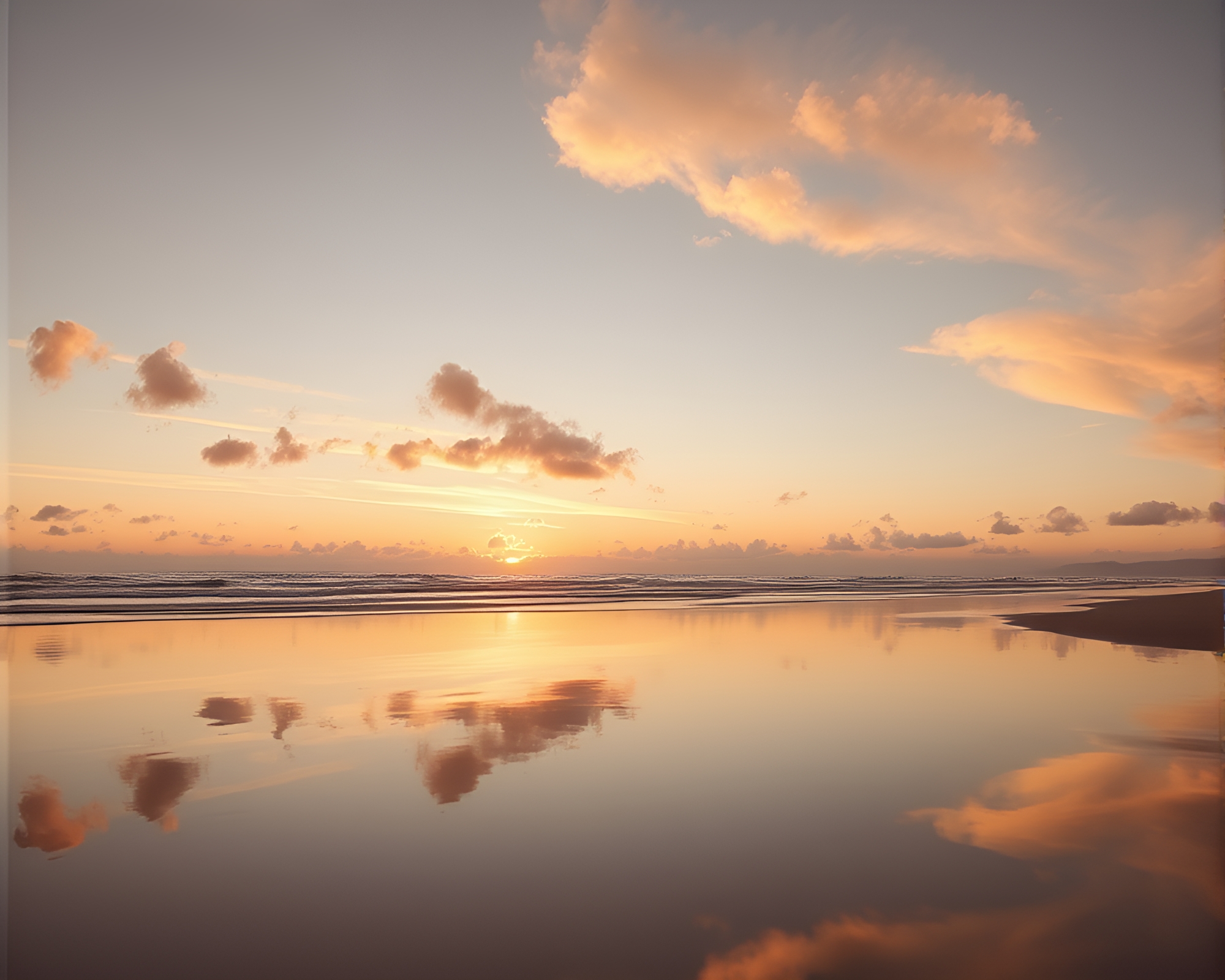 Beach Sunset Reflection in Rose Gold Minimalist Style – free AI stock image