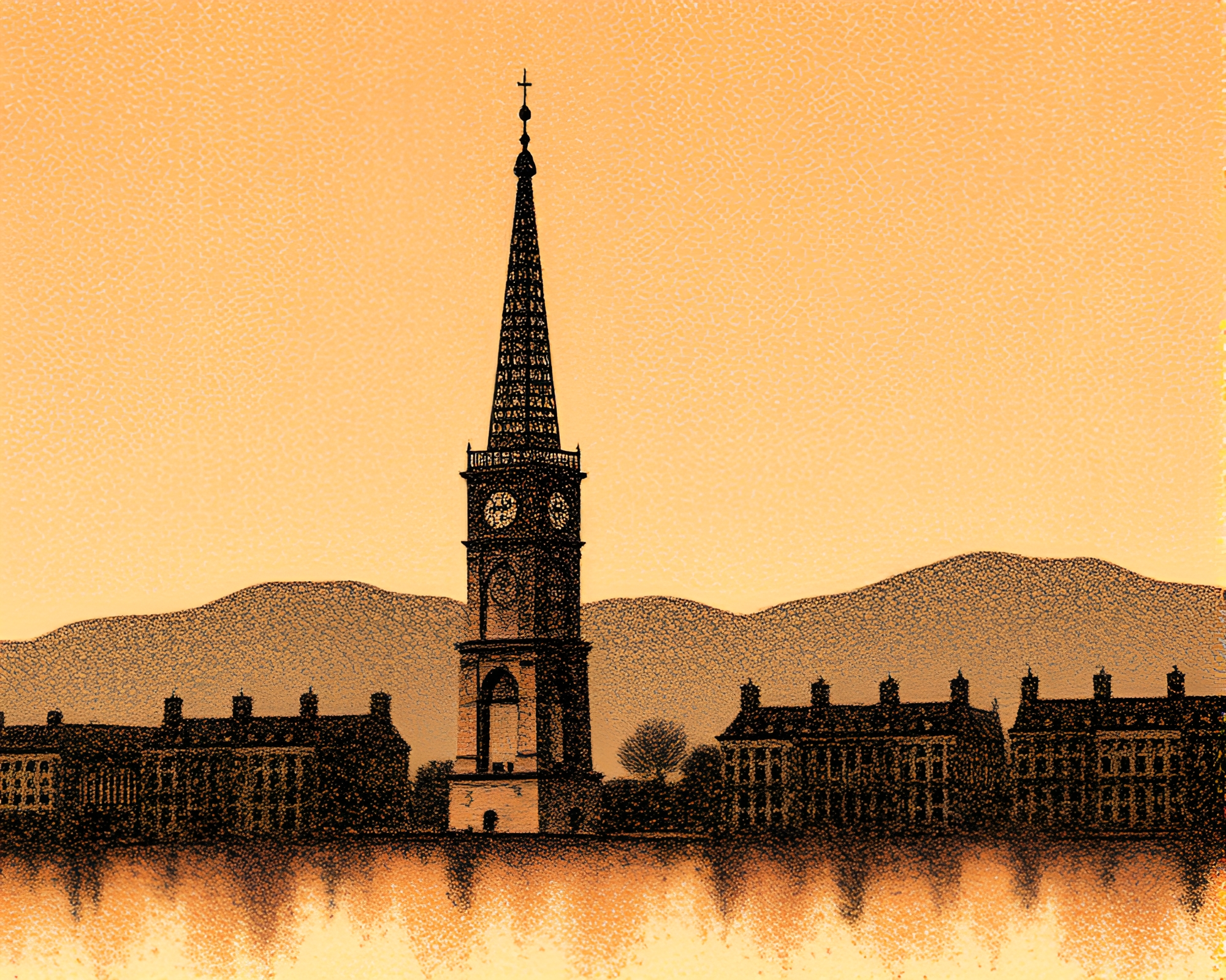 Stippled Tower in Rose Gold Glow at Golden Hour – free AI stock image