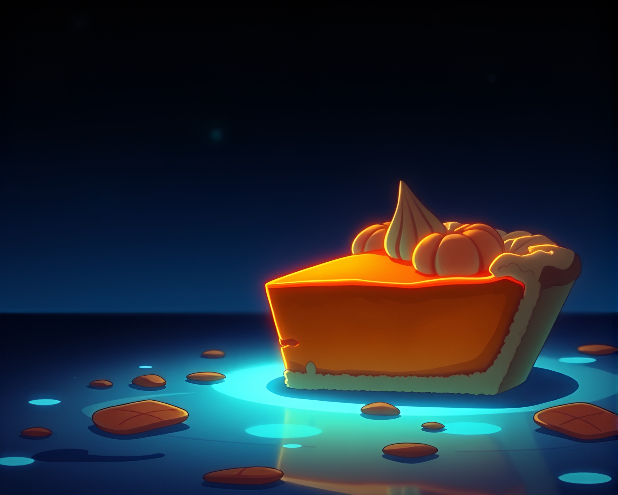 Glowing Anime Pumpkin Pie at Tilted Angle – free AI stock image