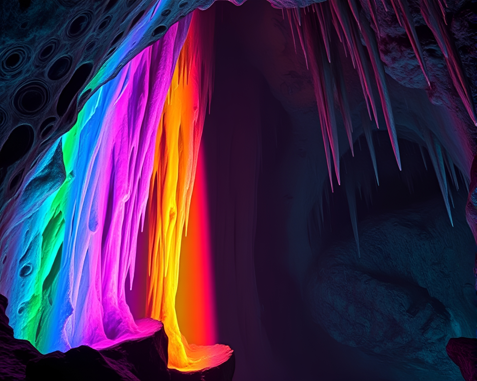 Cosmic Rainbow Stalactite Cave 3D Scan – free AI stock image