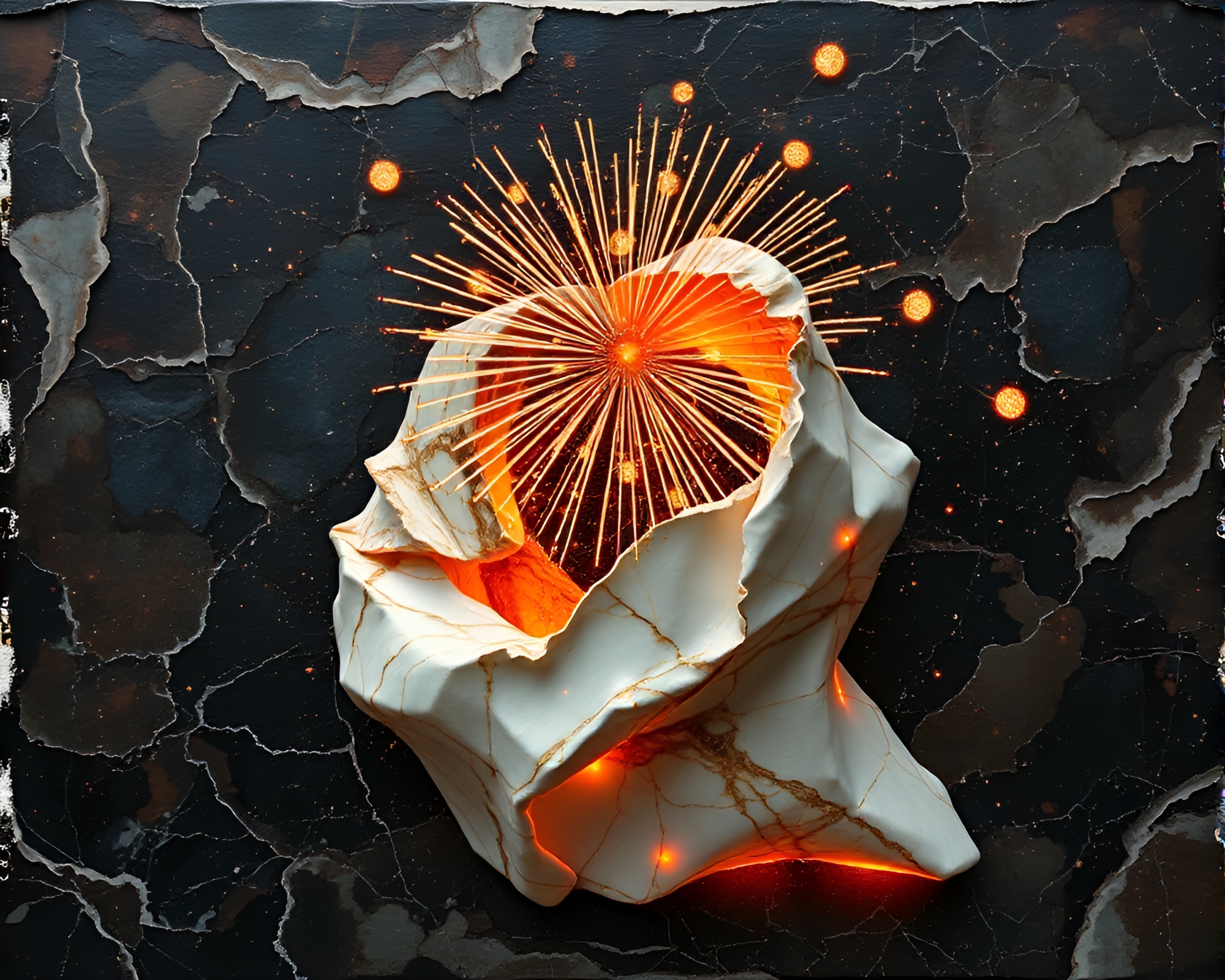 Dancing Marble Goddess Amid Festive Fireworks – free AI stock image