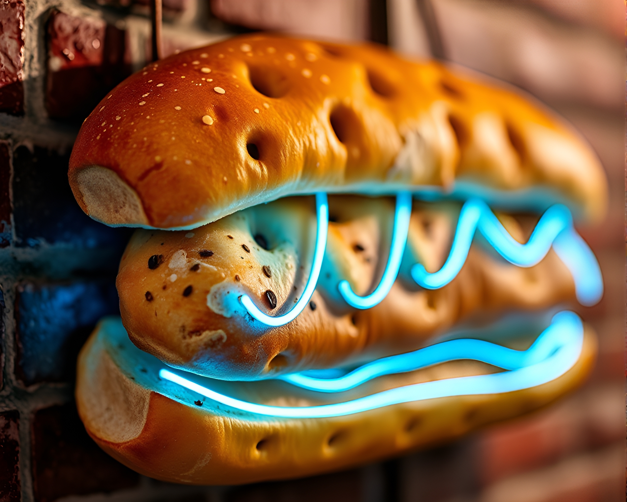 Neon Baguette in Steel-Blue Focus Stacking Composition – free AI stock image