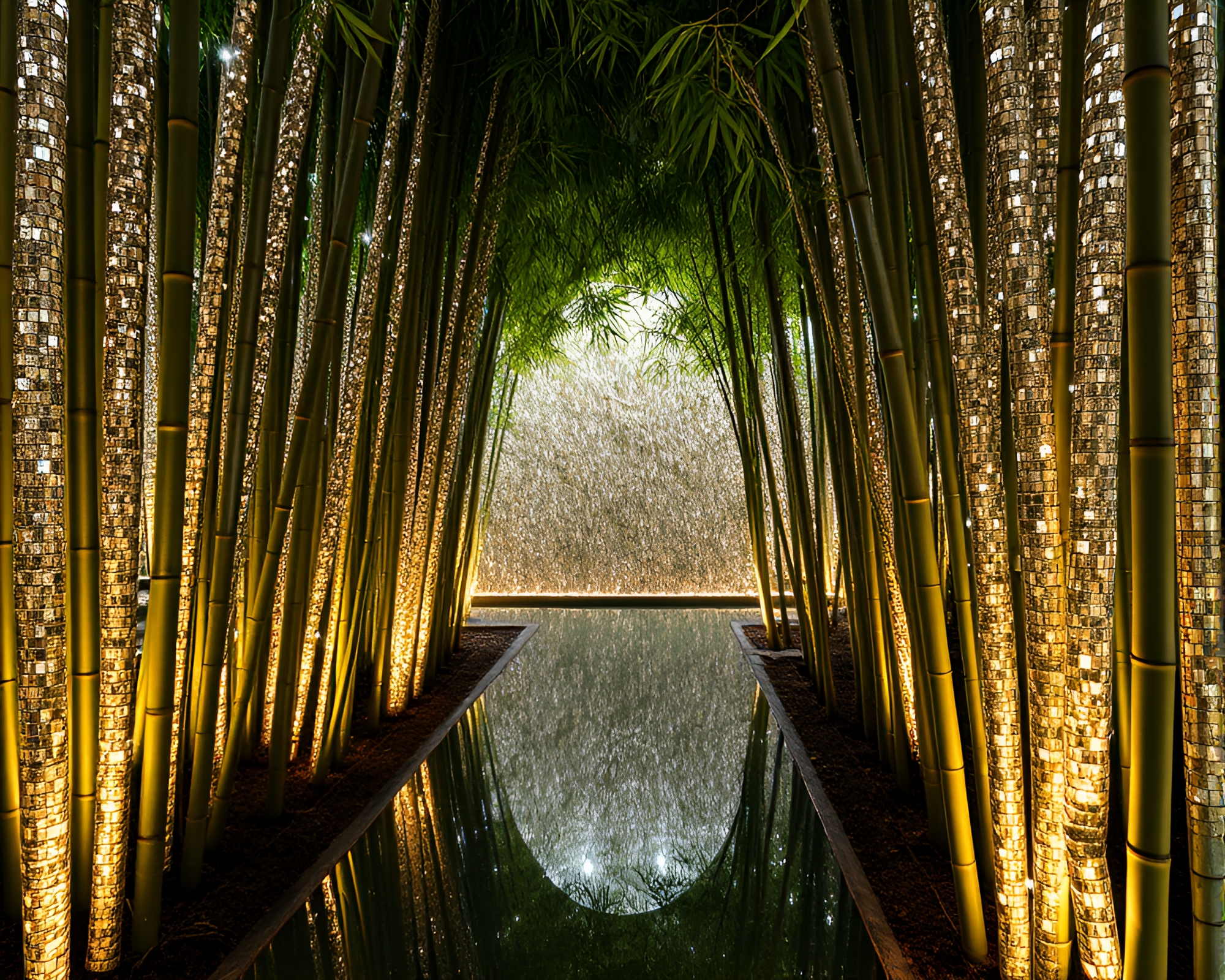 Bamboo Grove Illuminated by Mosaic Lighting – free AI stock image