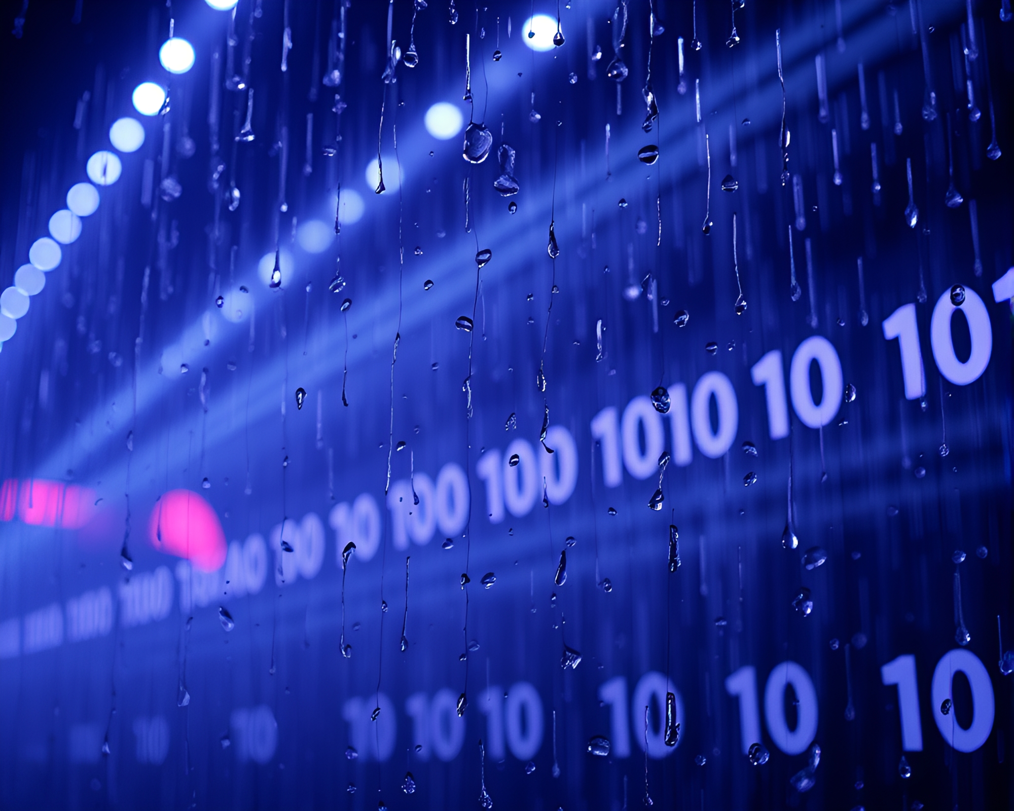 Digital Rain Droplets in Strobe Lights Club Scene – free AI stock image