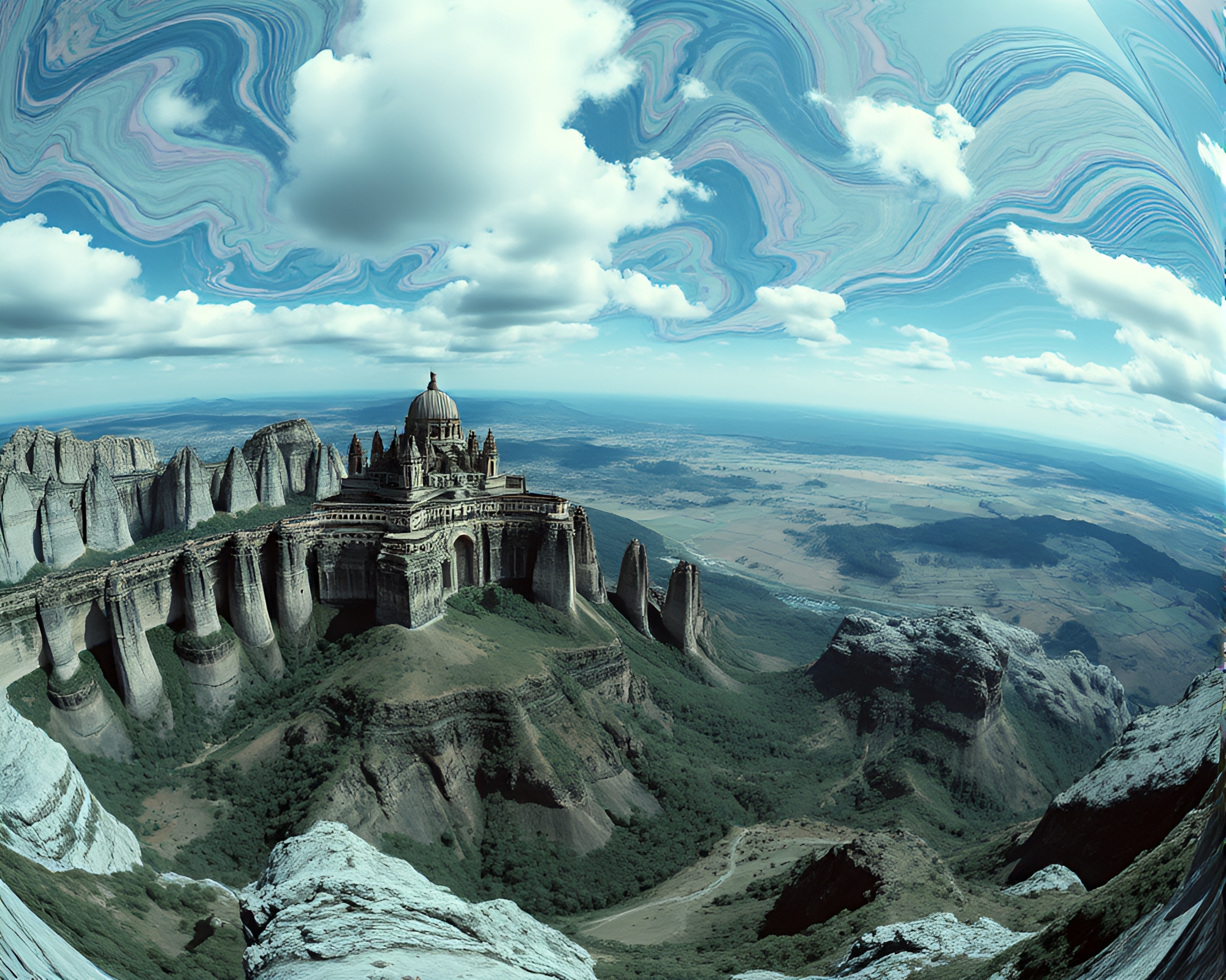 Psychedelic Swirl Panoramic View – free AI stock image
