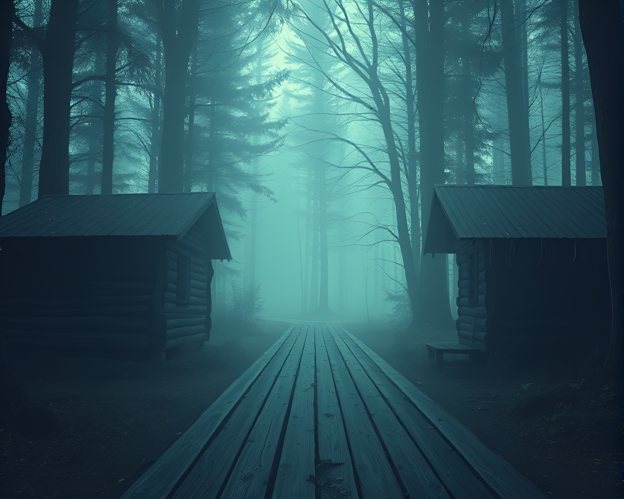 Rustic Cabin in 8-Bit Style: Leading Lines Captured – free AI stock image