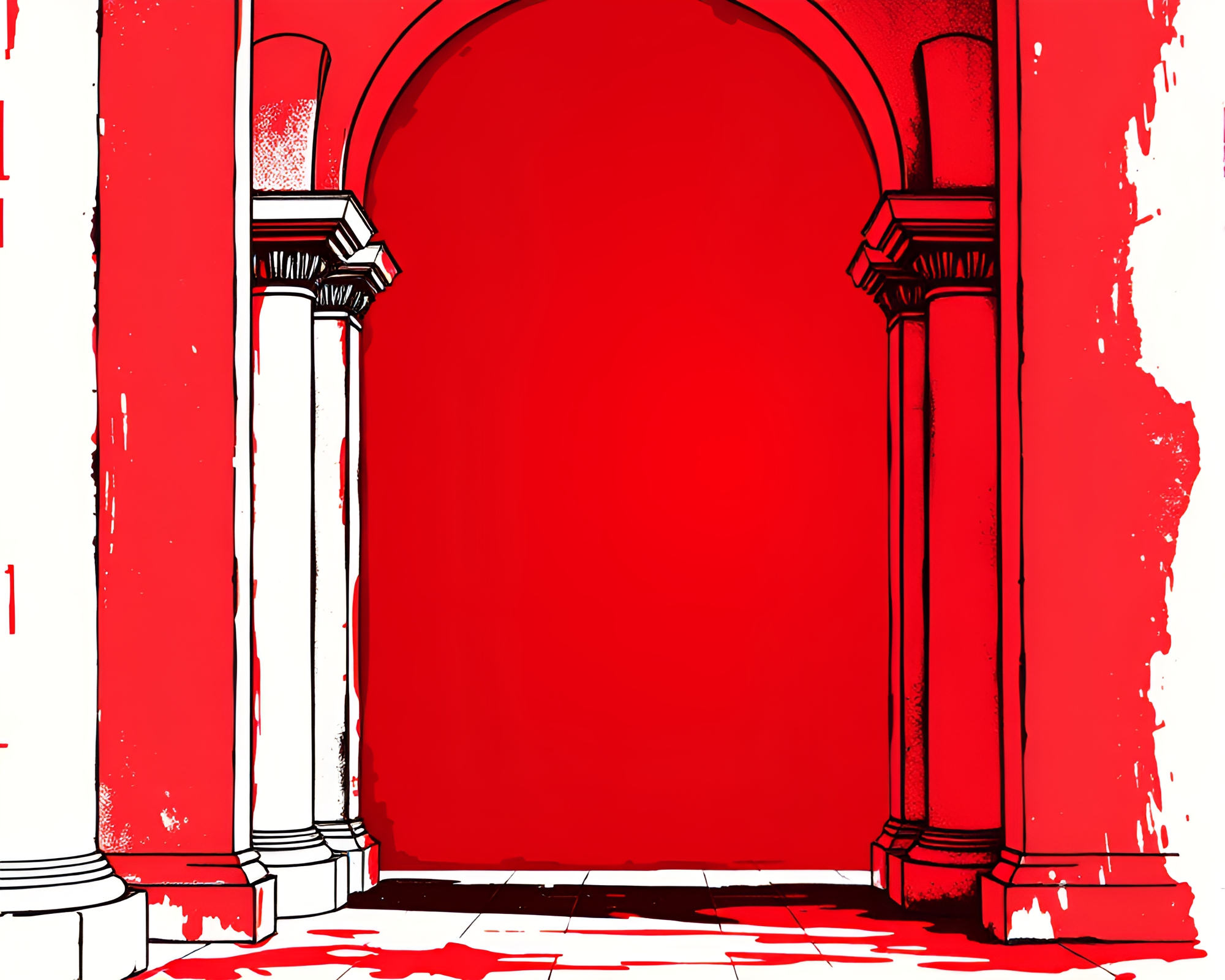 Retro Pixel Art Architectural Frame with Ink Calligraphy – free AI stock image