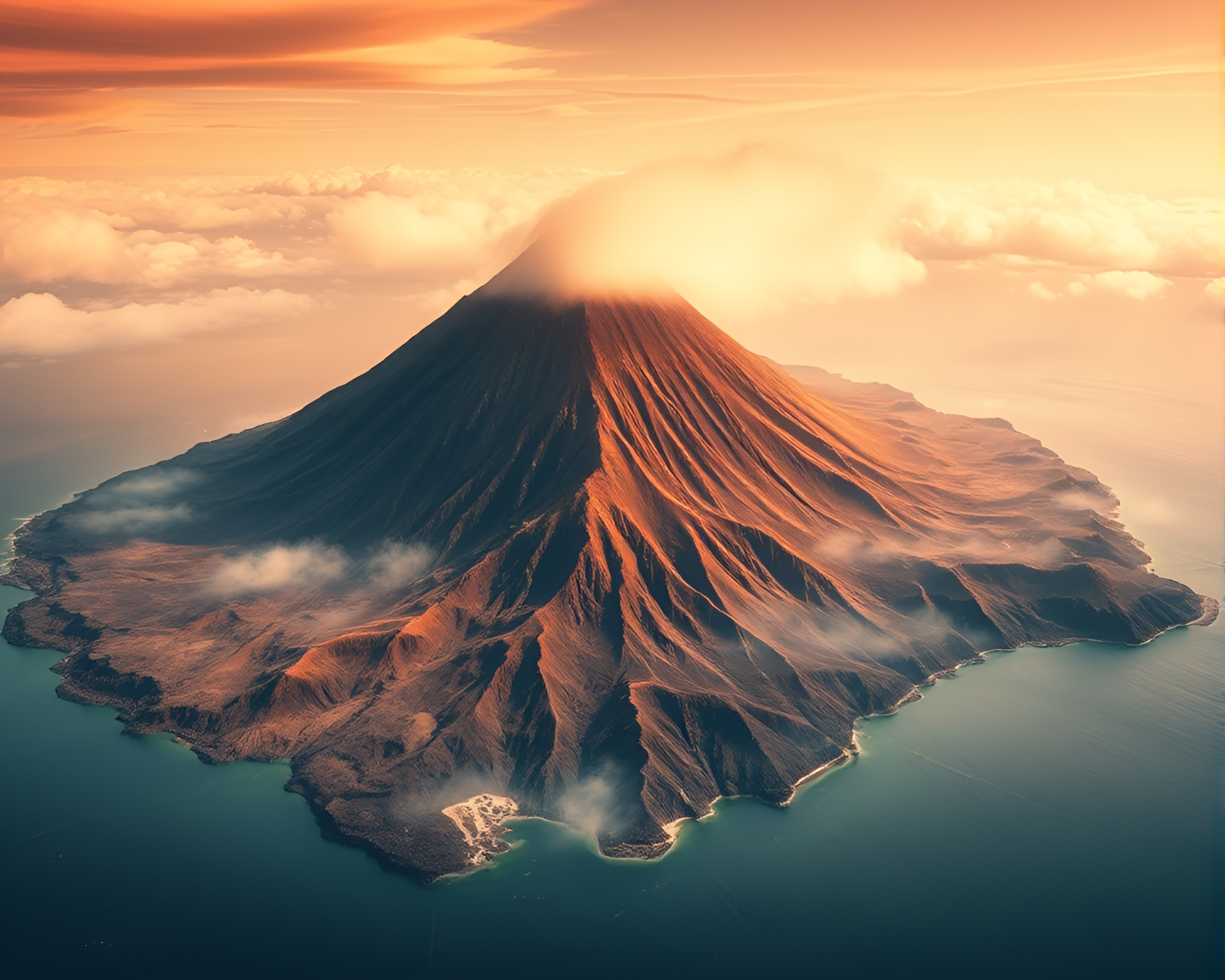 Fractal Overlays on Topaz Volcanic Island with Softbox Lighting – free AI stock image