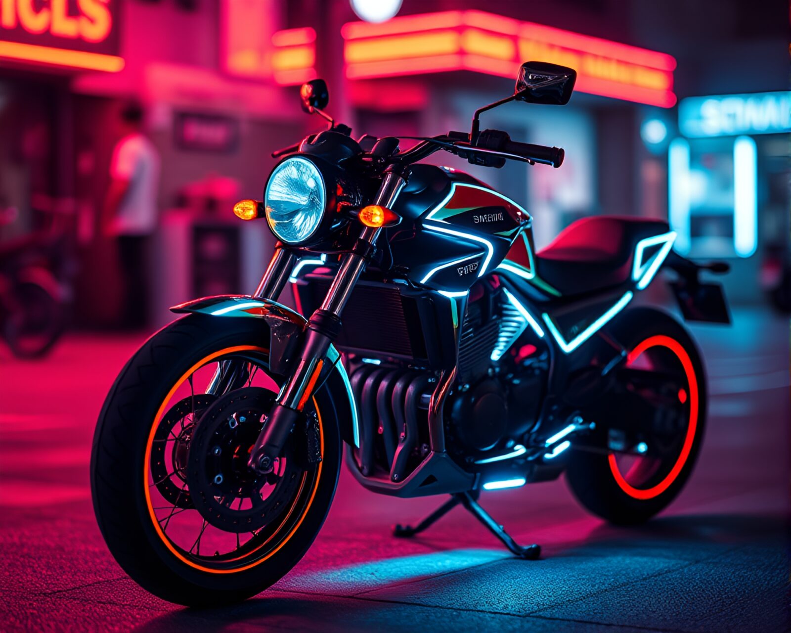 Glowing in the dark motorbike with vivid colors