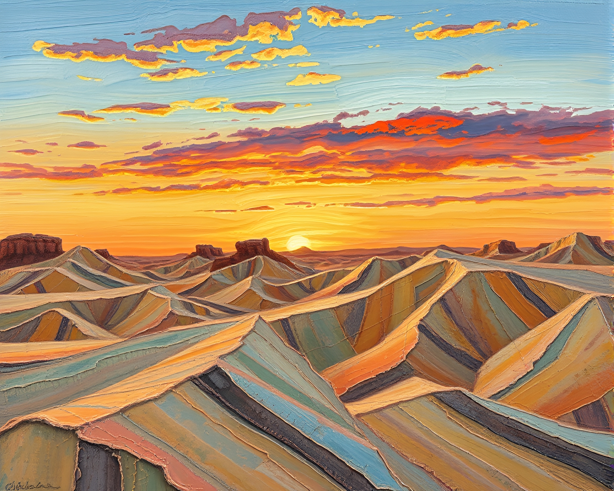 Desert Golem at Sunset in Oil Impasto Ridges – free AI stock image