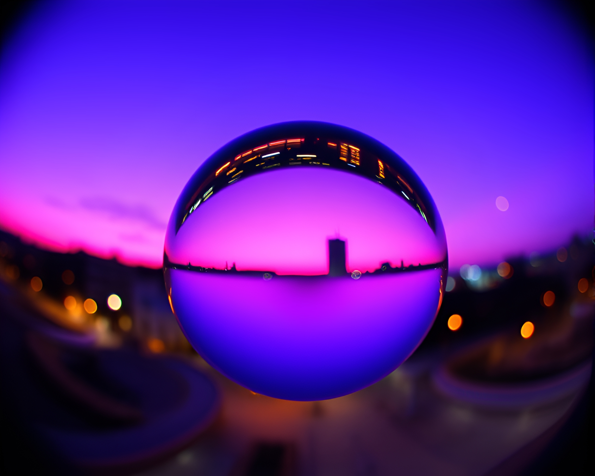 Twilight Purple Glass Orb Fish-eye Cross-Processed Composition – free AI stock image