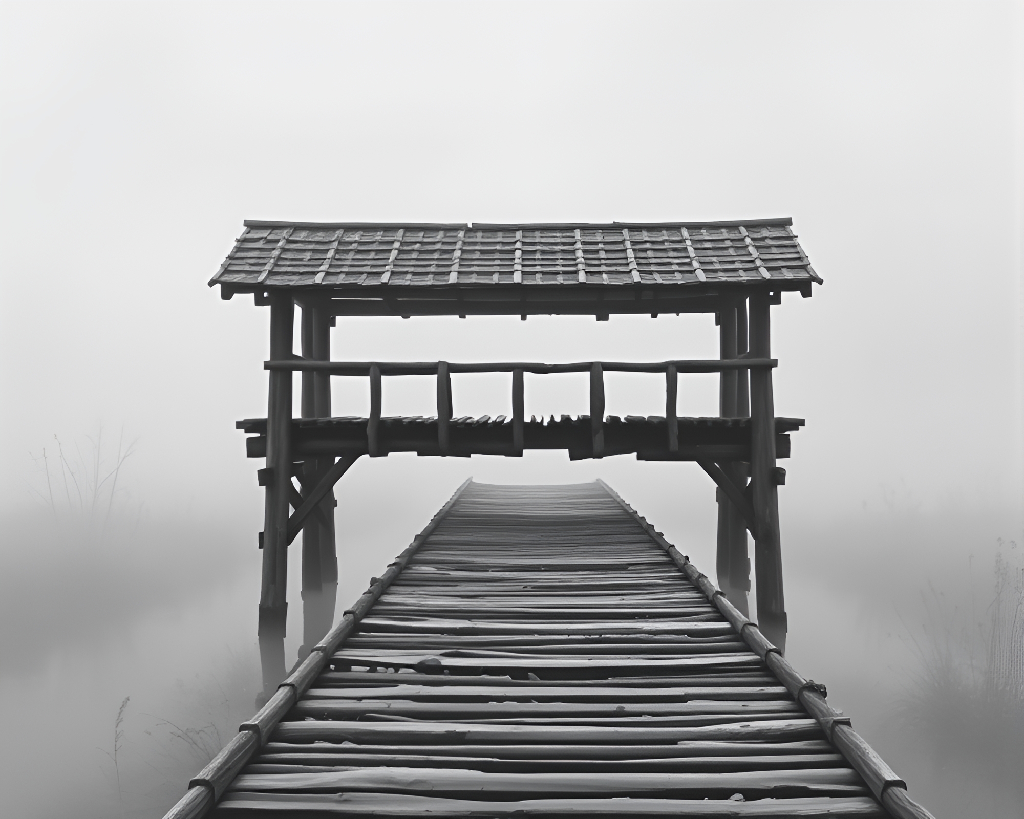 Misty Stipple Wood Bridge Pixelation – free AI stock image