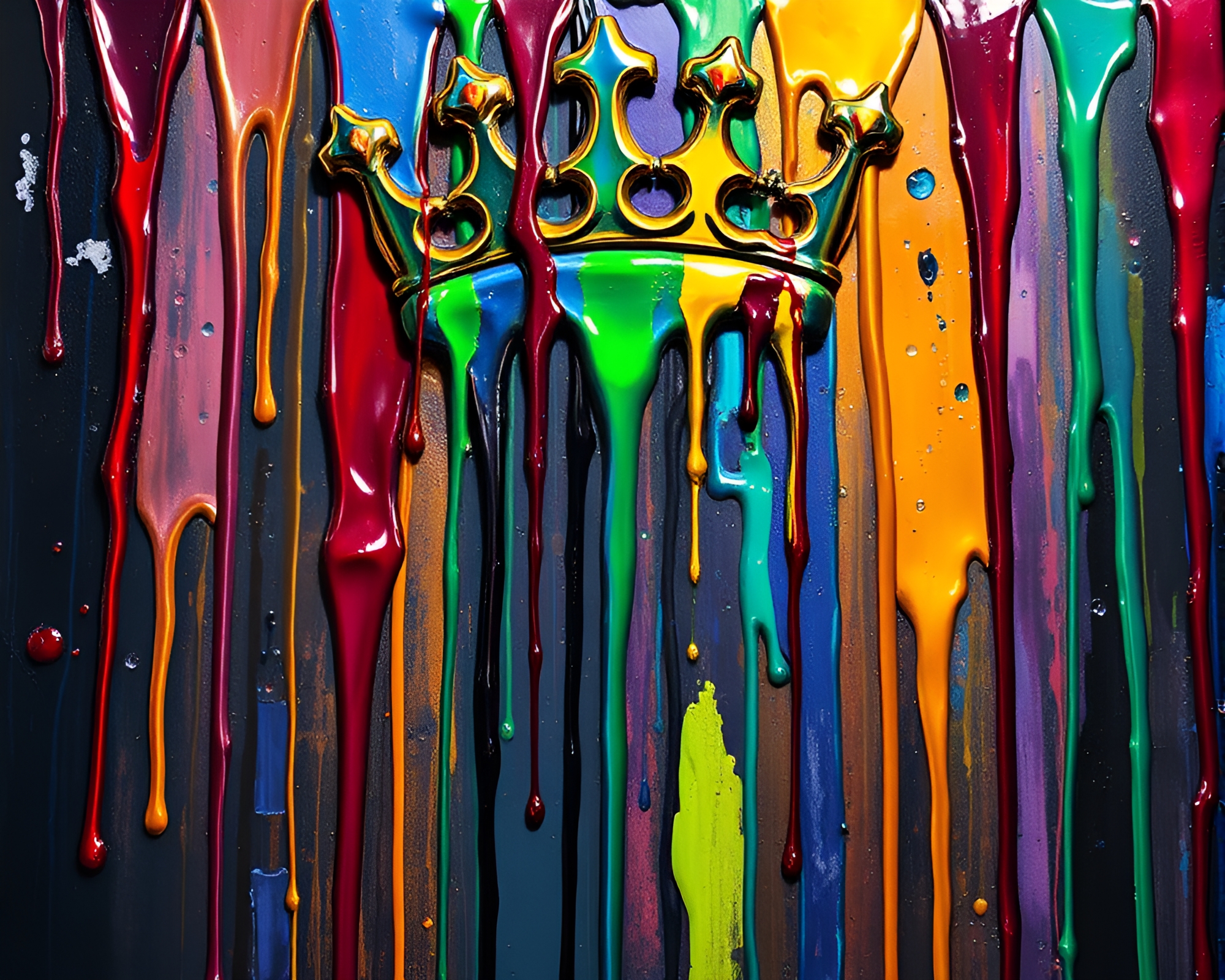 Cubist Crown: Phosphorescent Paint Drips – free AI stock image