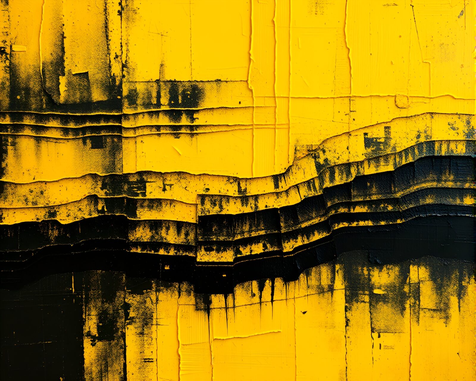 Bold ridges of yellow oil paint in binary code pattern