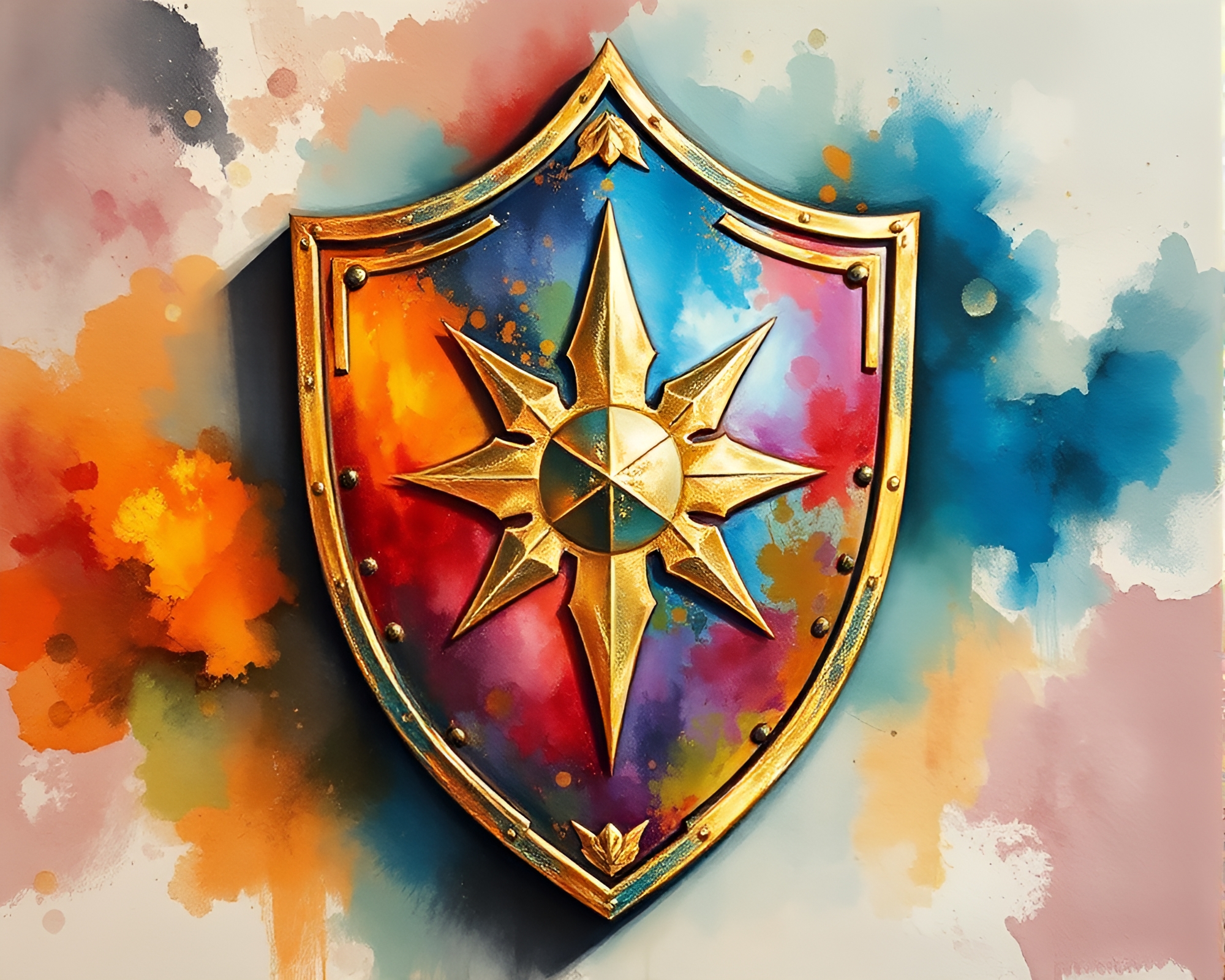 Gilded Shield of the Azure Depths – free AI stock image