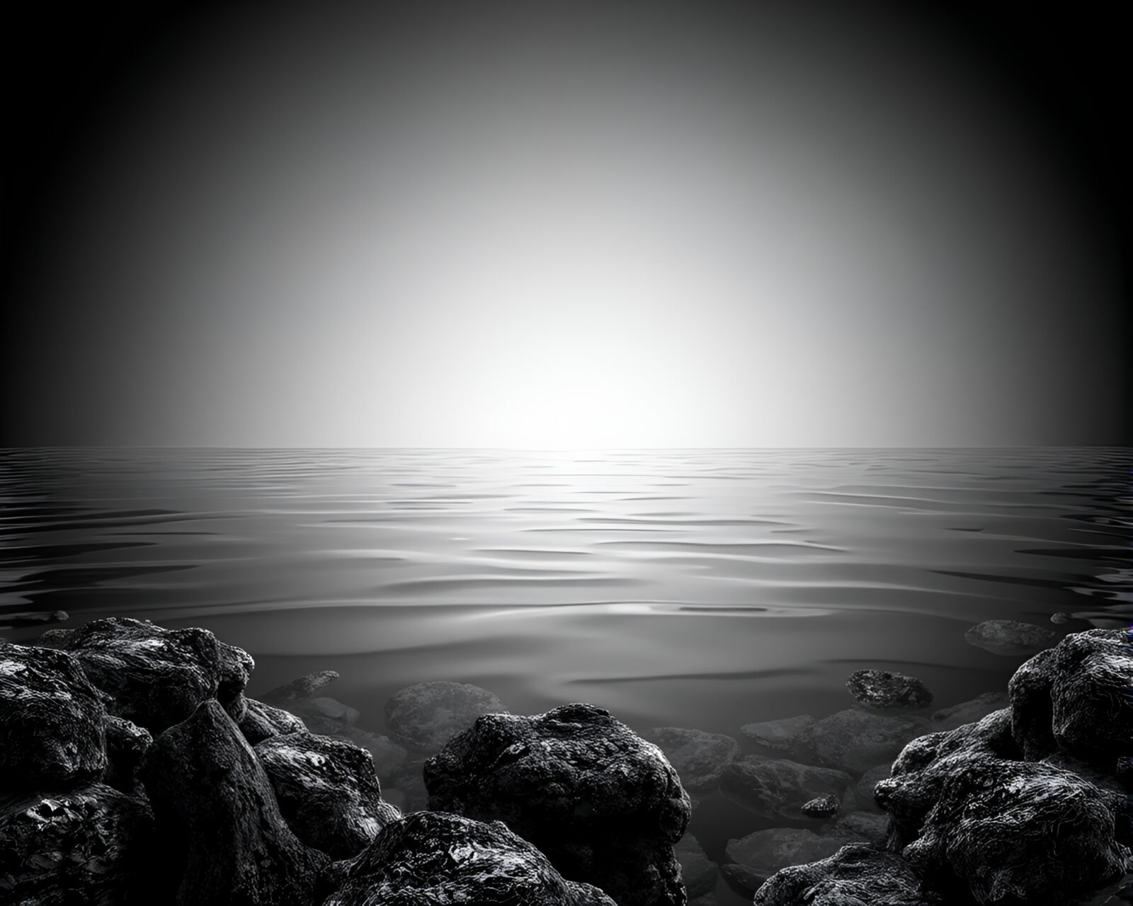 Futuristic underwater landscape with metallic coral and reflective surfaces