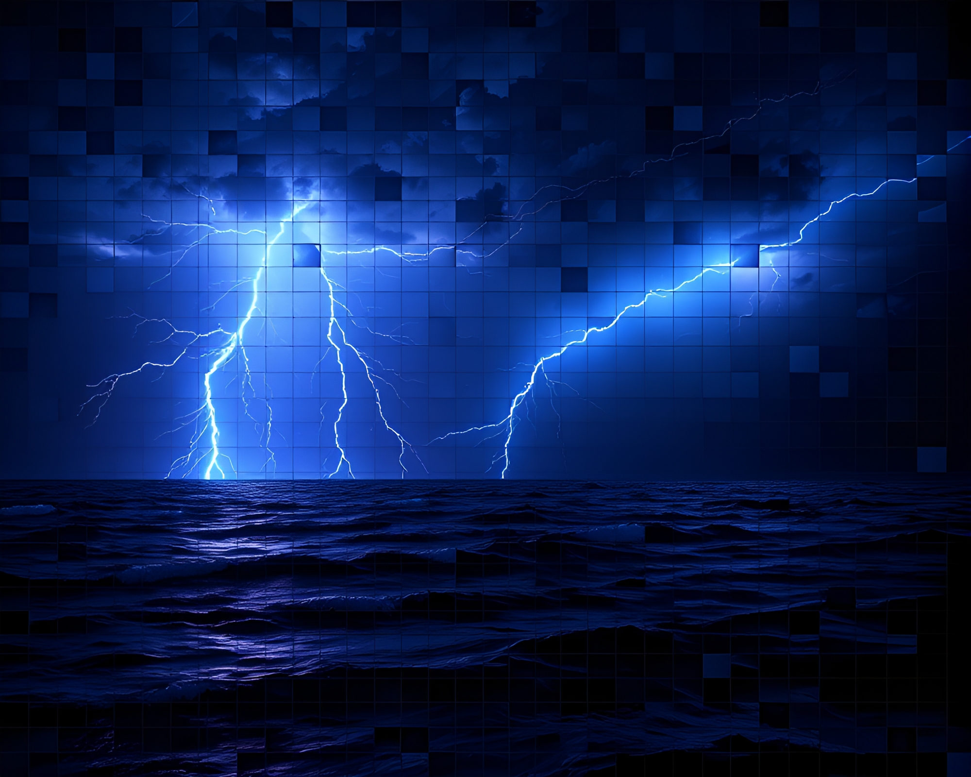 Ocean Thunderstorm Mosaic Illuminated in 3D Scan – free AI stock image