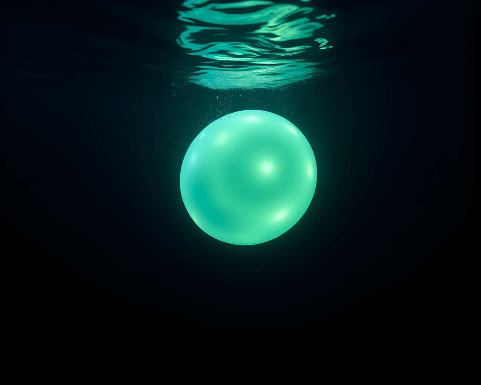 A futuristic submersible glows with bioluminescence in the ocean depths