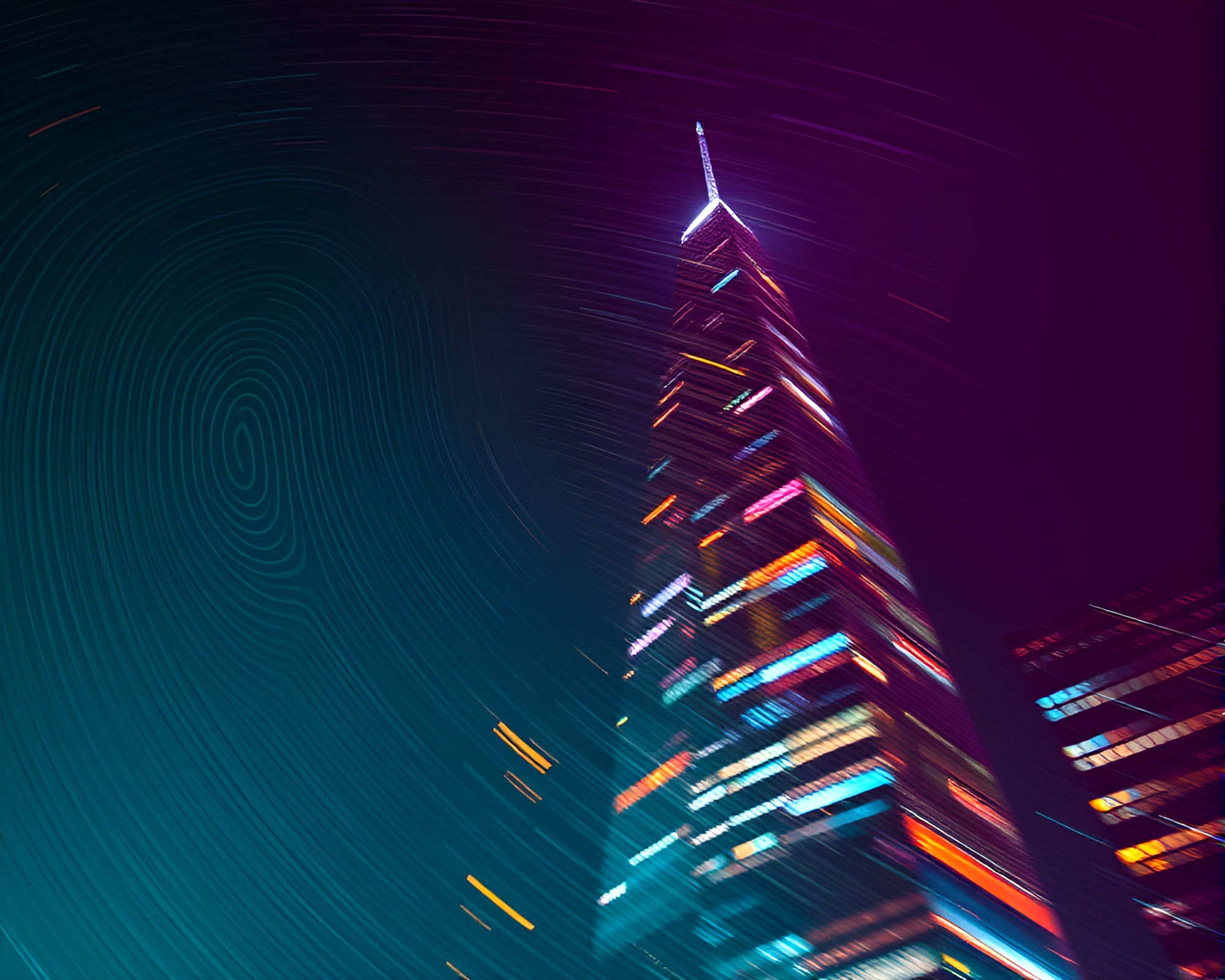 Fingerprint Swirl Skyscraper Glow – free AI stock image