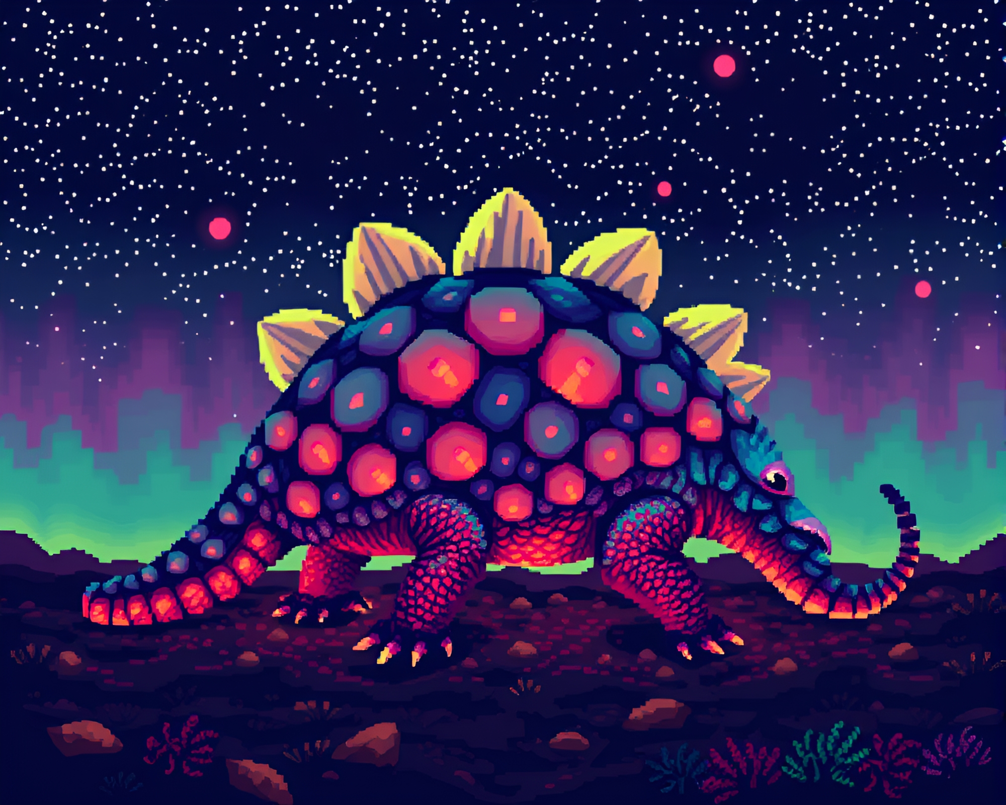 Pixel Art Armadillo Emerging from Aurora Hues – free AI stock image