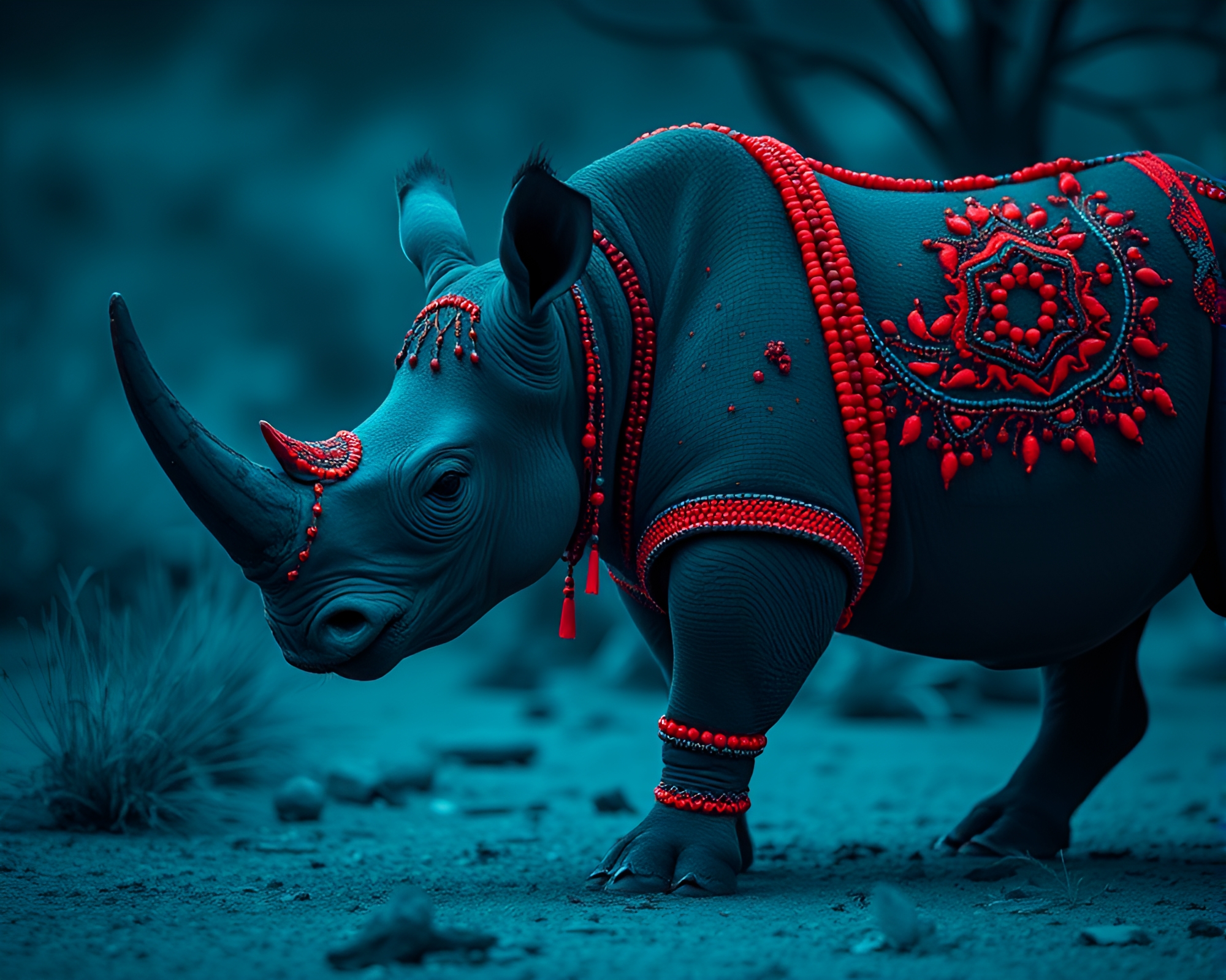 Rhinoceros Beadwork Cinemagraph: Vibrant Duotone Composition – free AI stock image