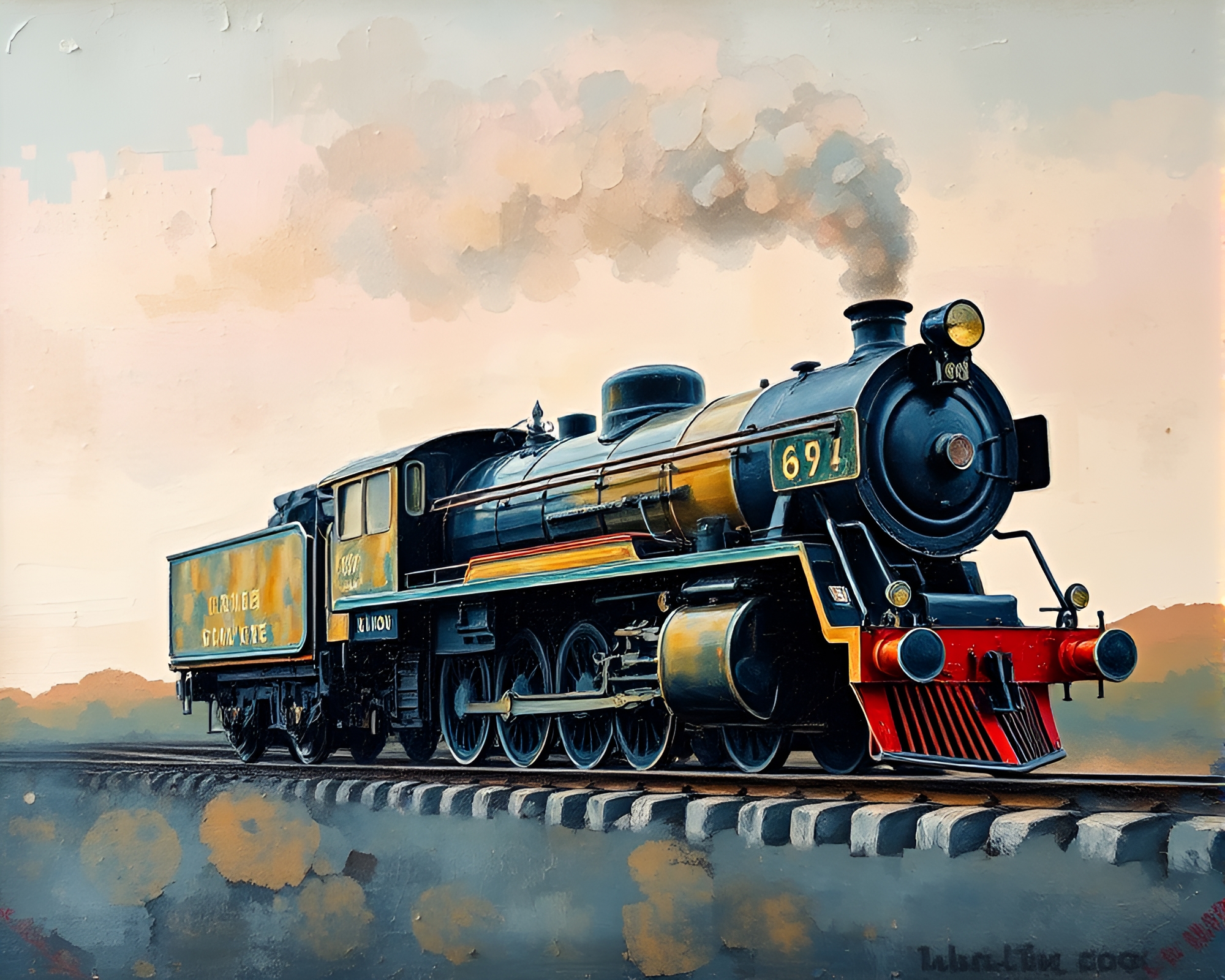 Encaustic Steam Locomotive With Grain Overlay – free AI stock image