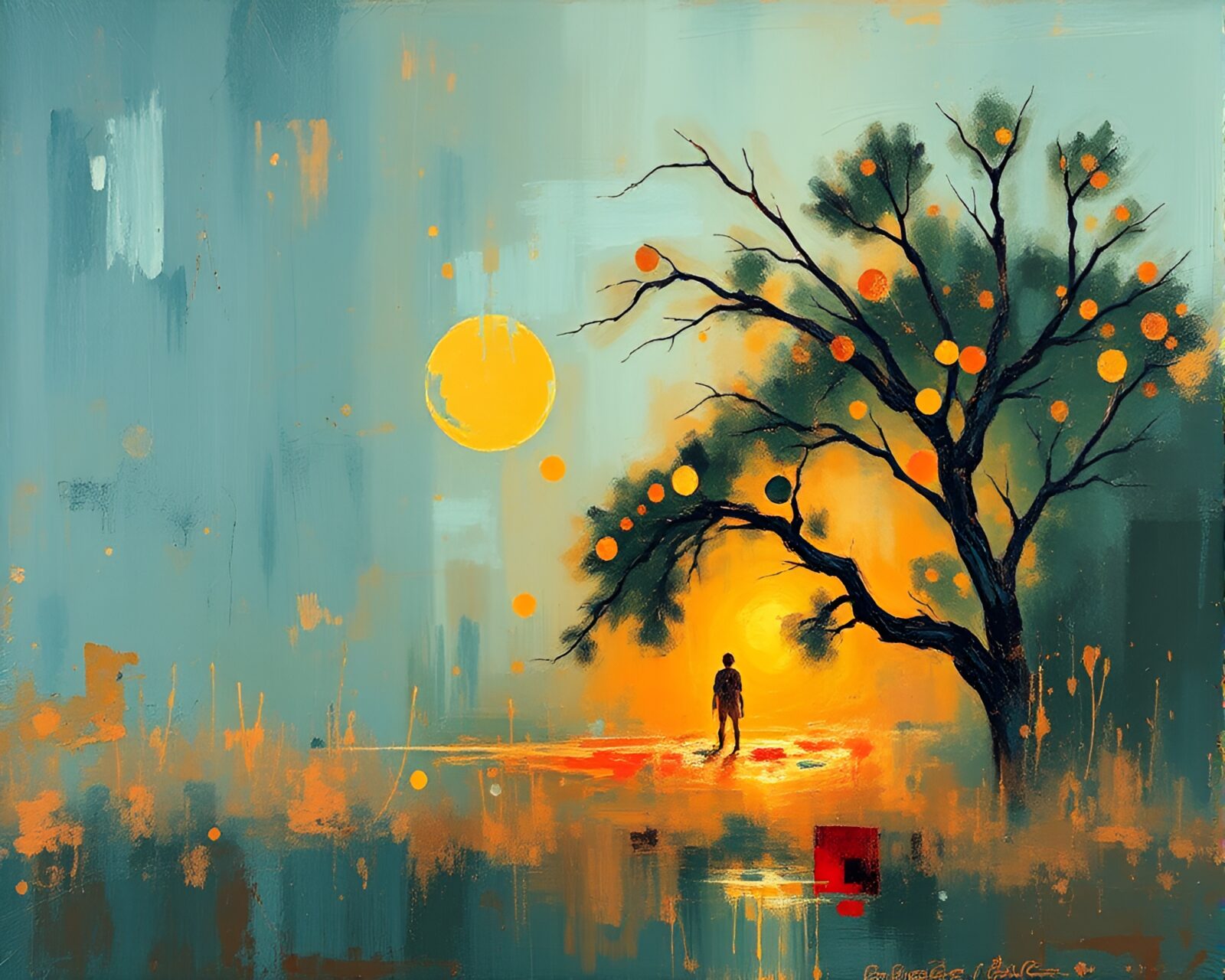 Expressionist painting of cool dawn light over verdigris Savannah