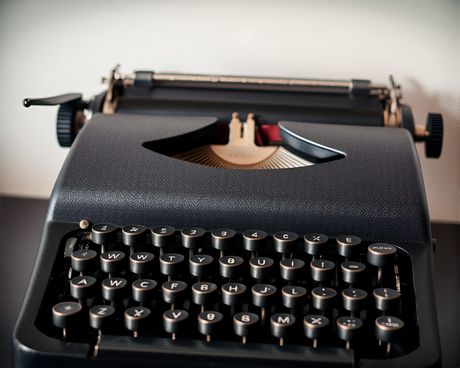 An antique typewriter glowing with surreal colors and distortions