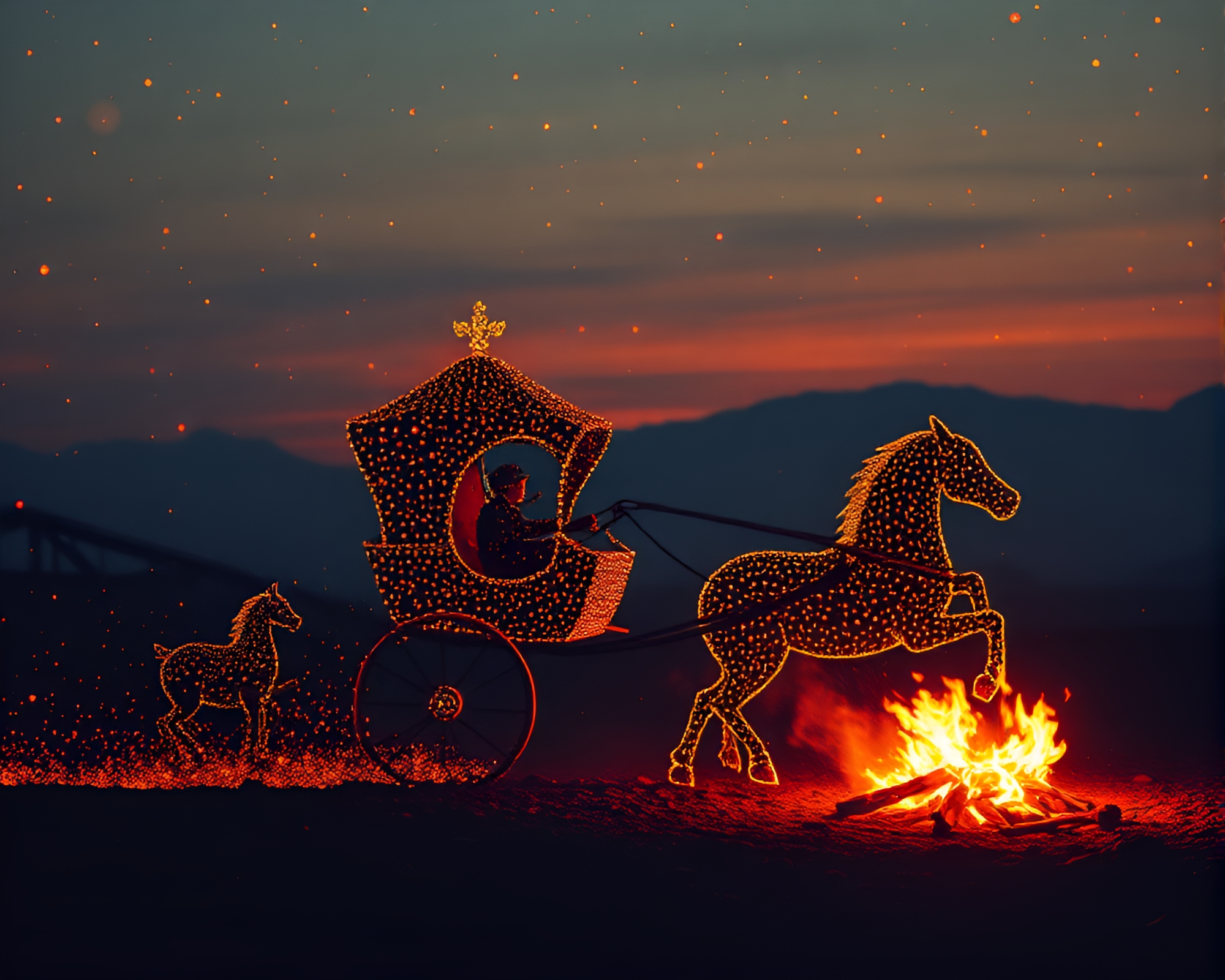 Chariot of Algorithmic Dots by Bonfire Light – free AI stock image