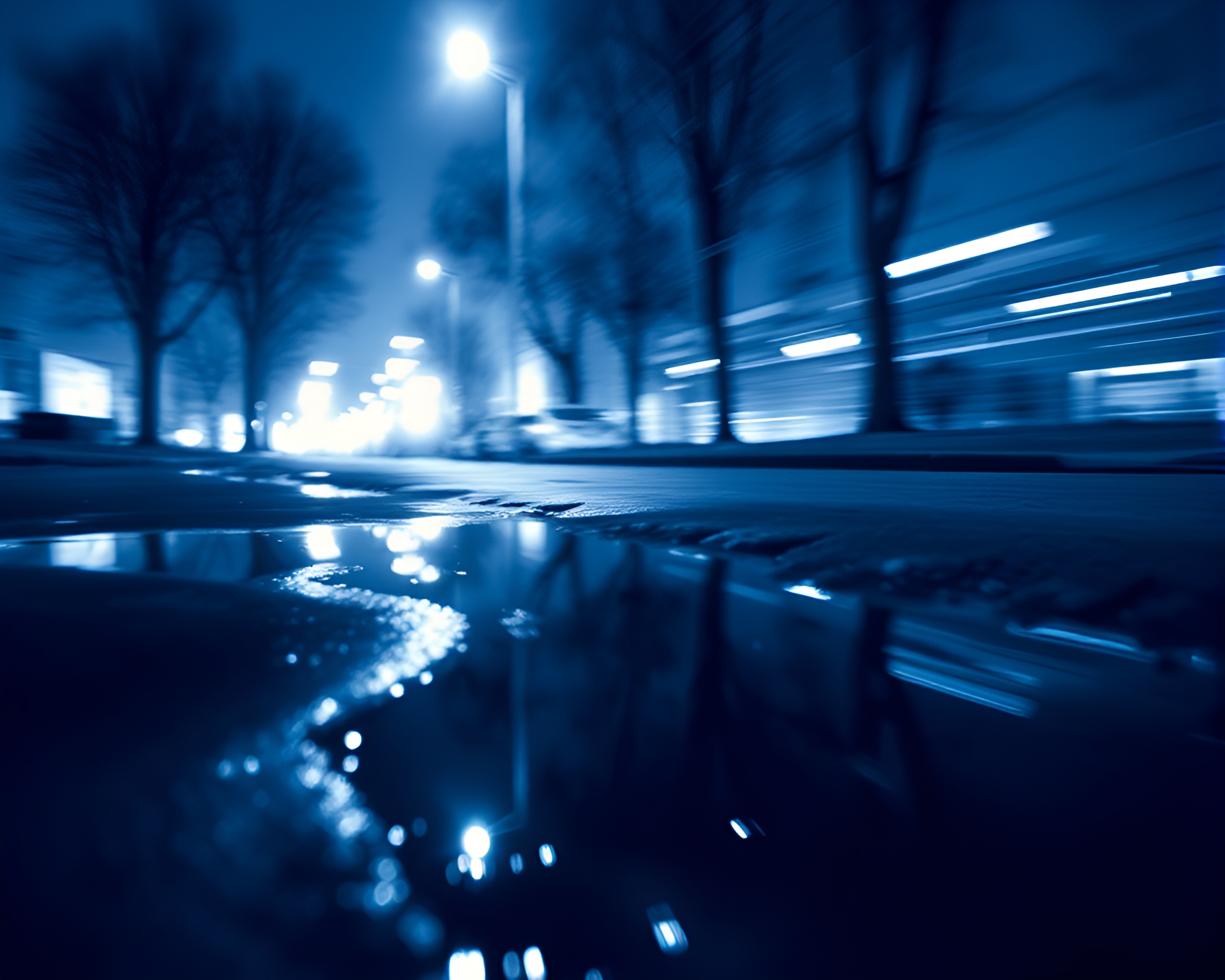 Monochrome Blue Parallel Universe Puddle Reflection – free AI stock image
