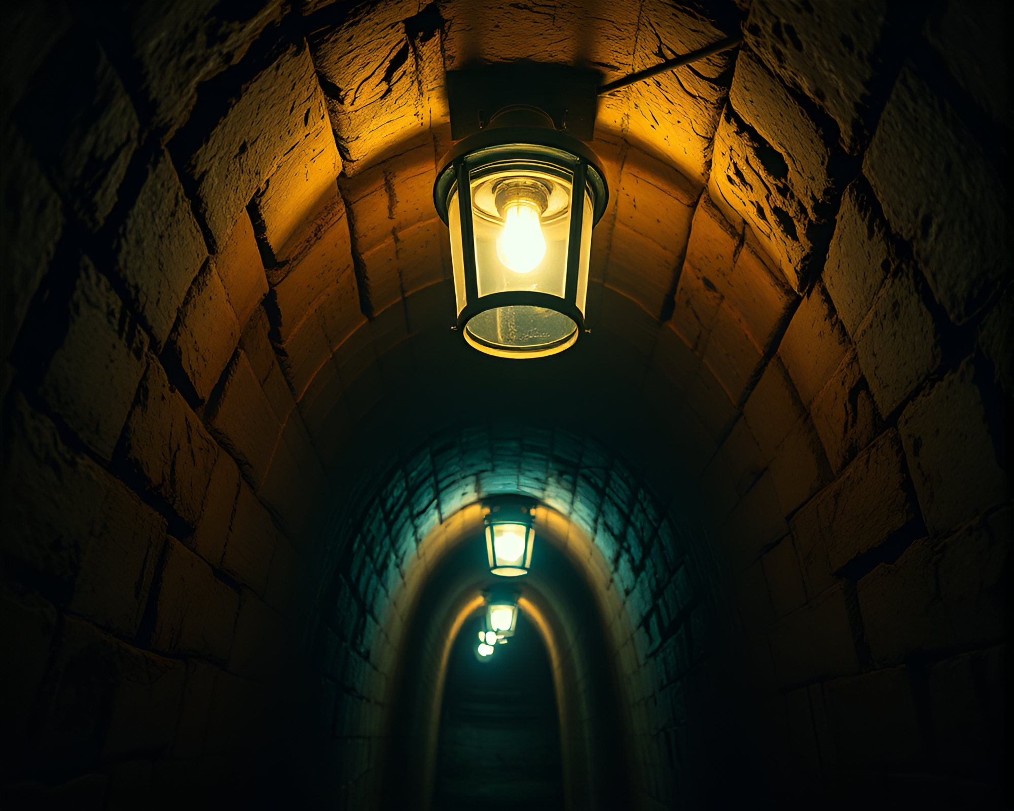 Ethereal Underground Bunker Glowing with Streetlamp Light – free AI stock image