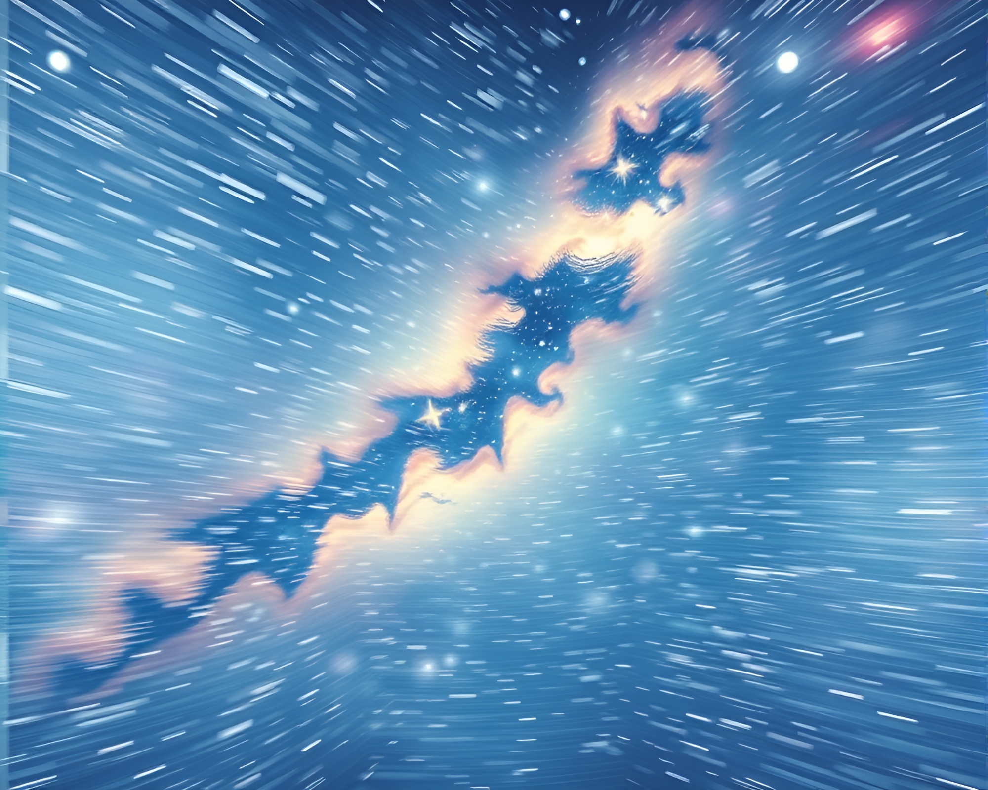 Cosmic Snow Blur: Woodcut Print of Celestial Nebula – free AI stock image