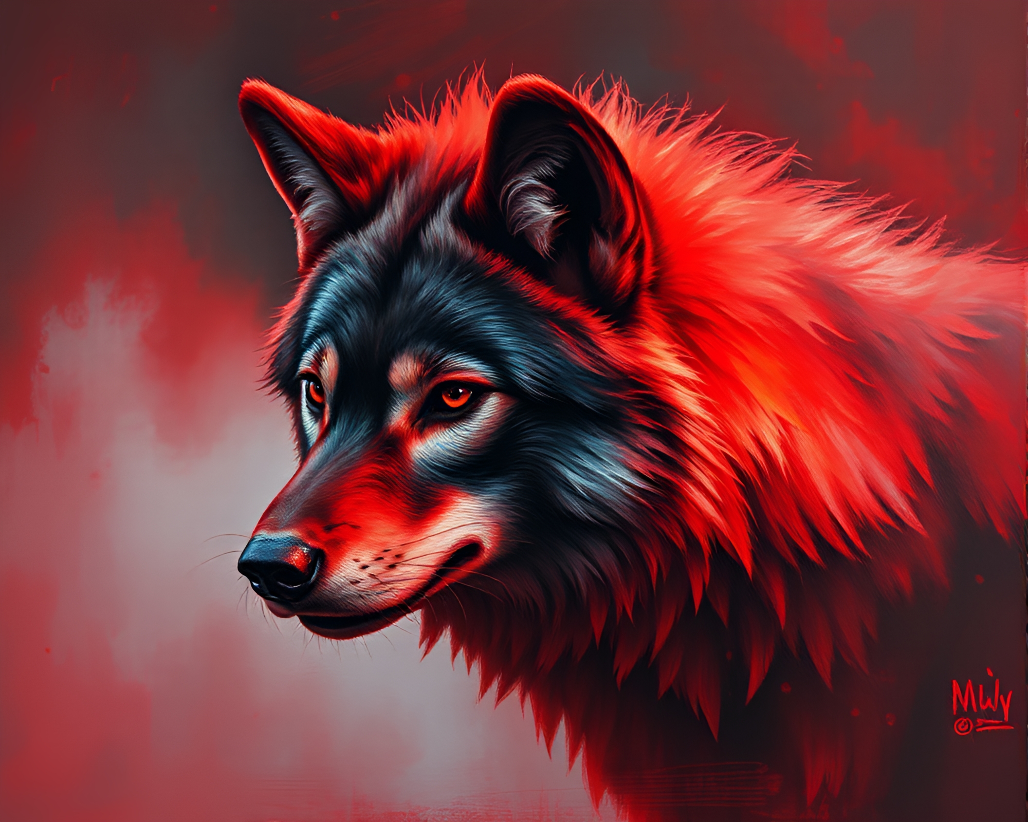 Werewolf emerges under ruby red moonlight – free AI stock image
