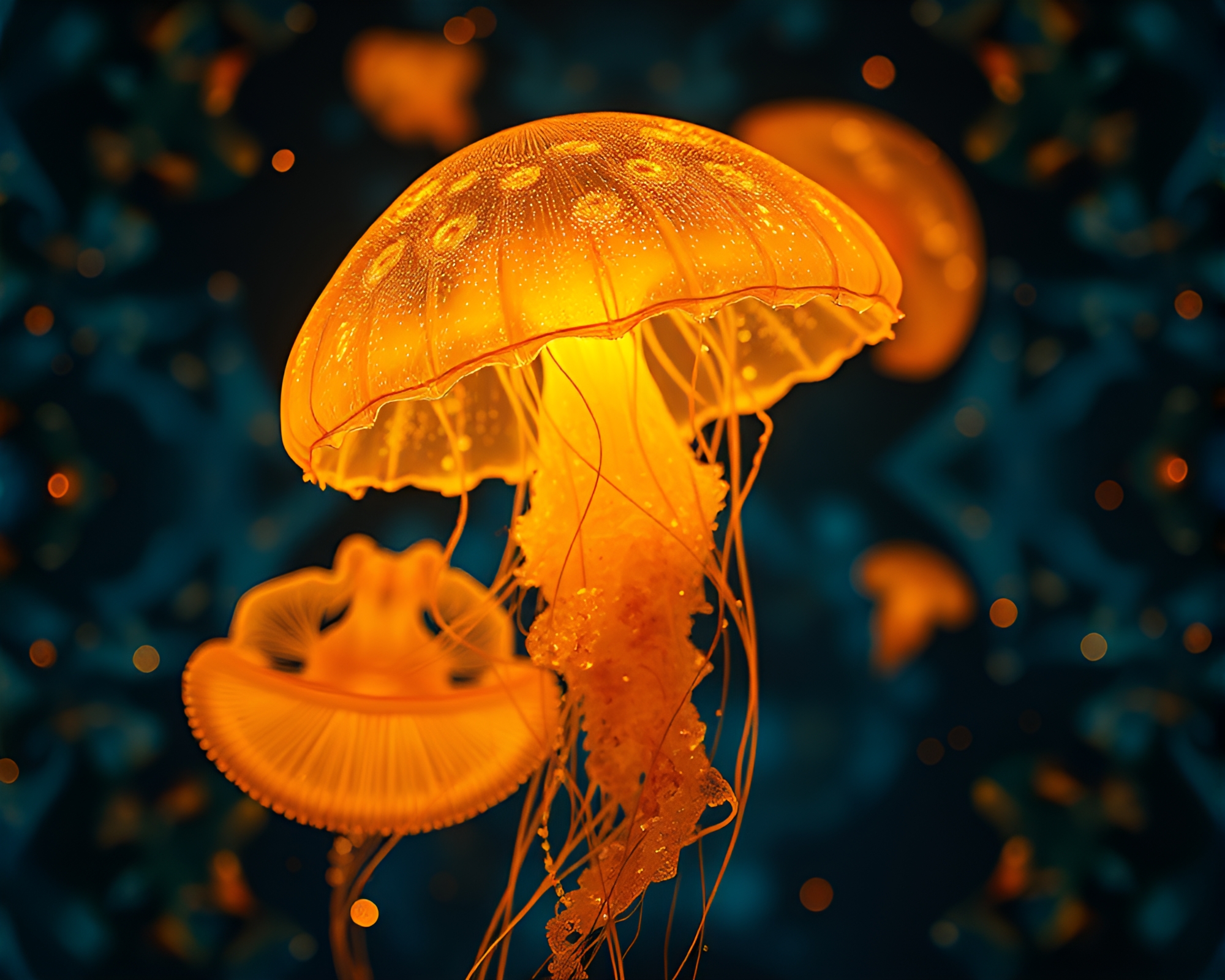 Bioluminescent Jellyfish Kaleidoscope in Morning Light – free AI stock image