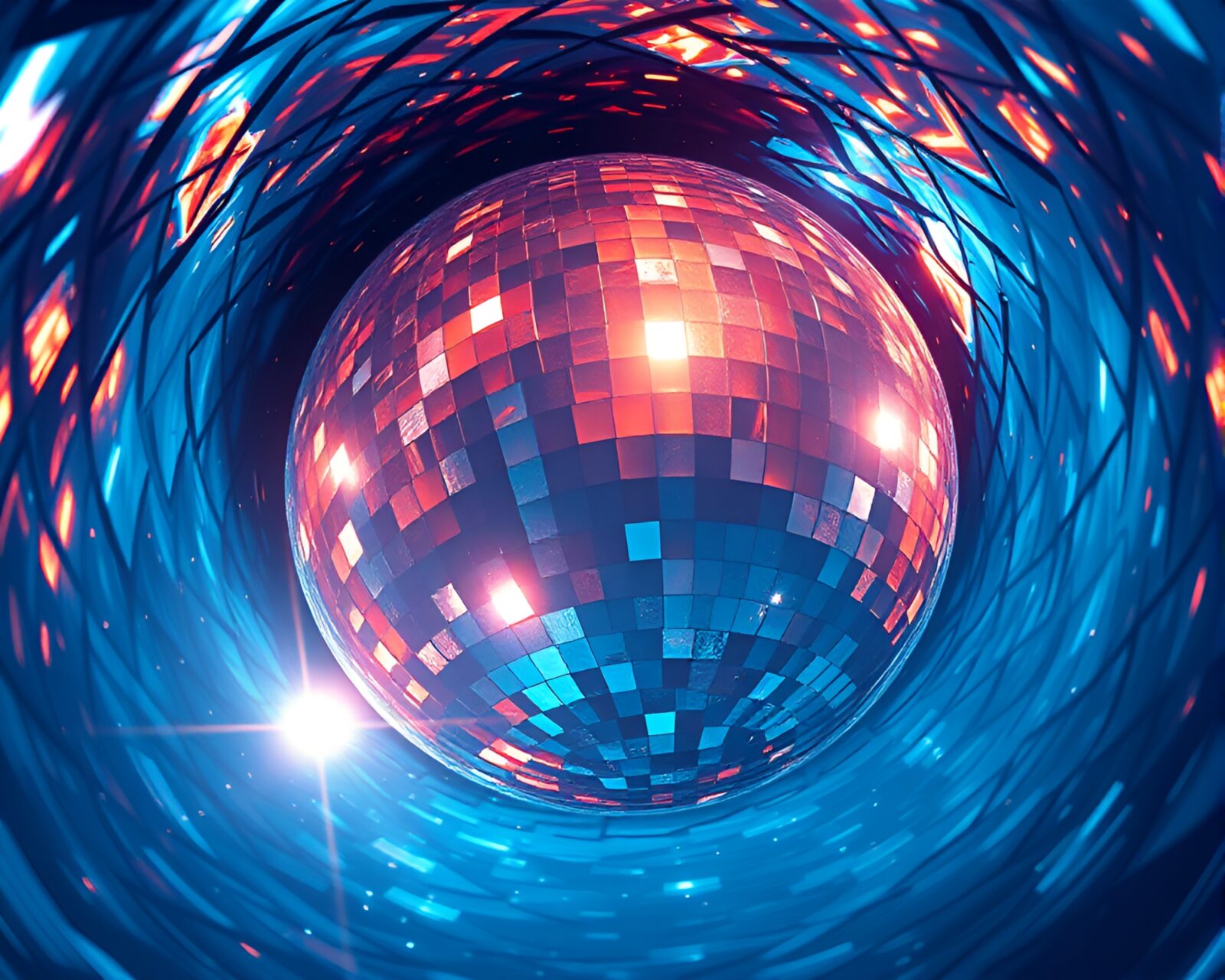 Isometric underwater scene with shimmering disco ball effect