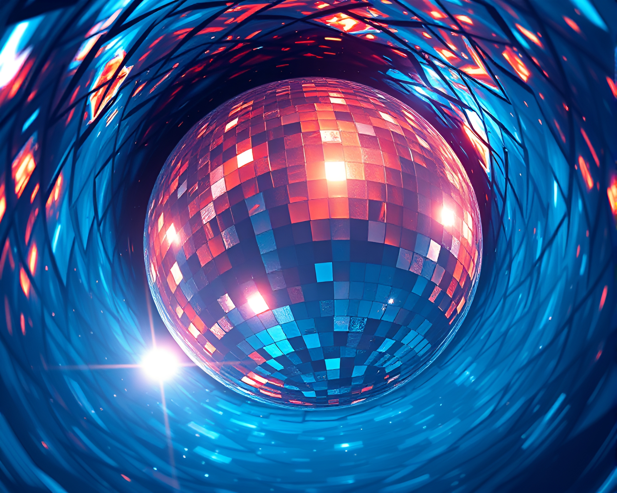 Fisheye Underwater Dome with Disco Ball Glimmer – free AI stock image
