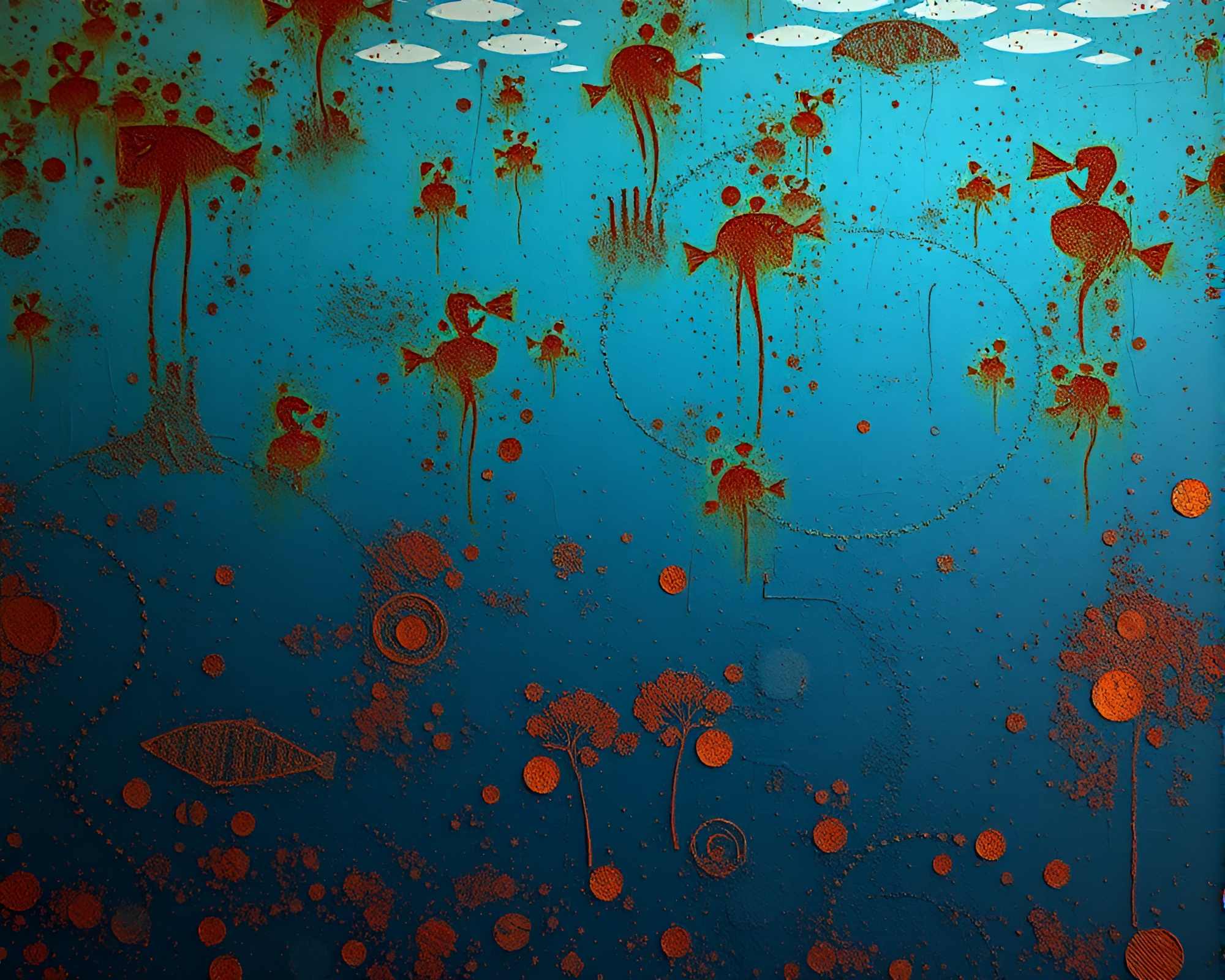 Rust Flakes Adorn Submarine Mural Painting Underwater – free AI stock image