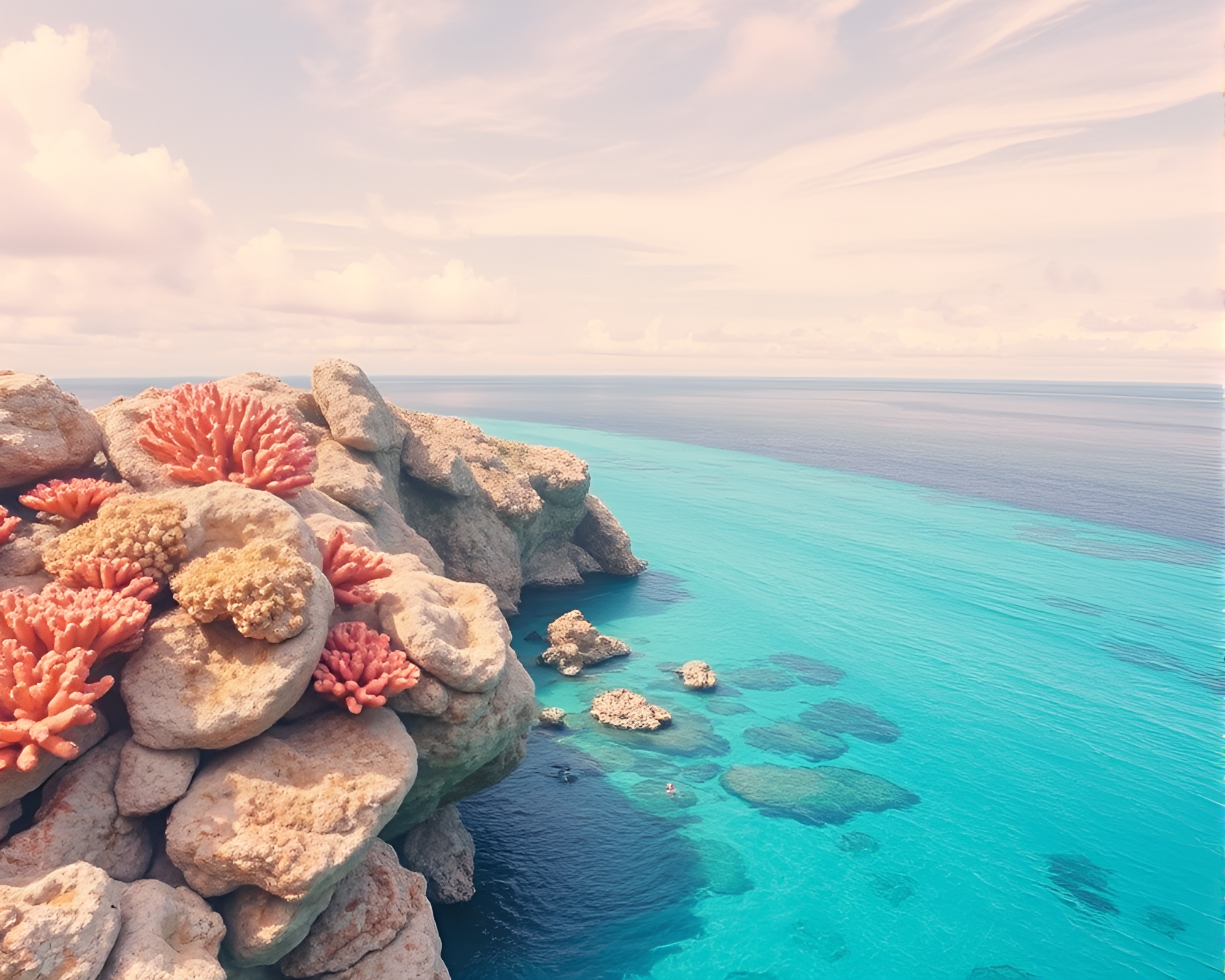 Surreal Coral Atoll in Muted Pastels – free AI stock image