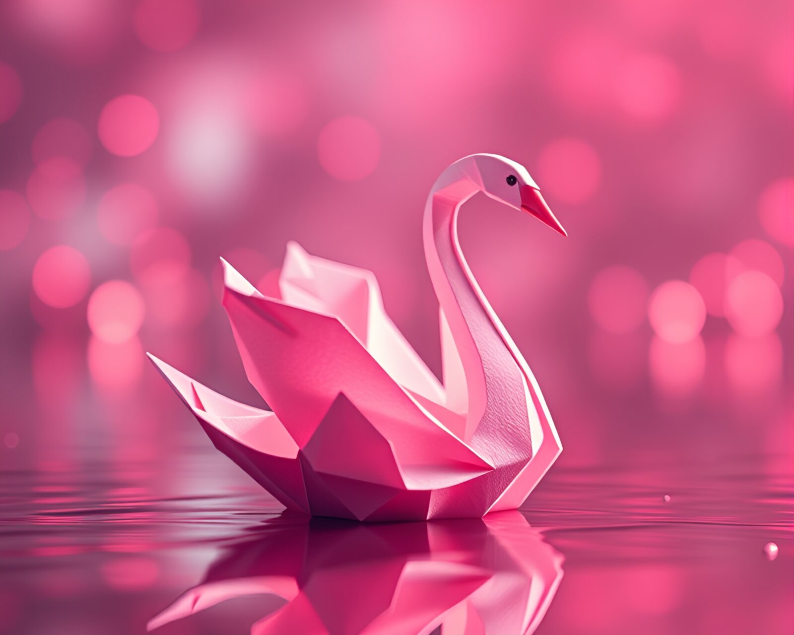 Surreal color-shifted origami swan in detailed 3D art