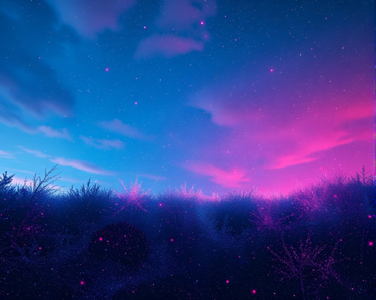 Colorful mixed media artwork of a glowing sky garden