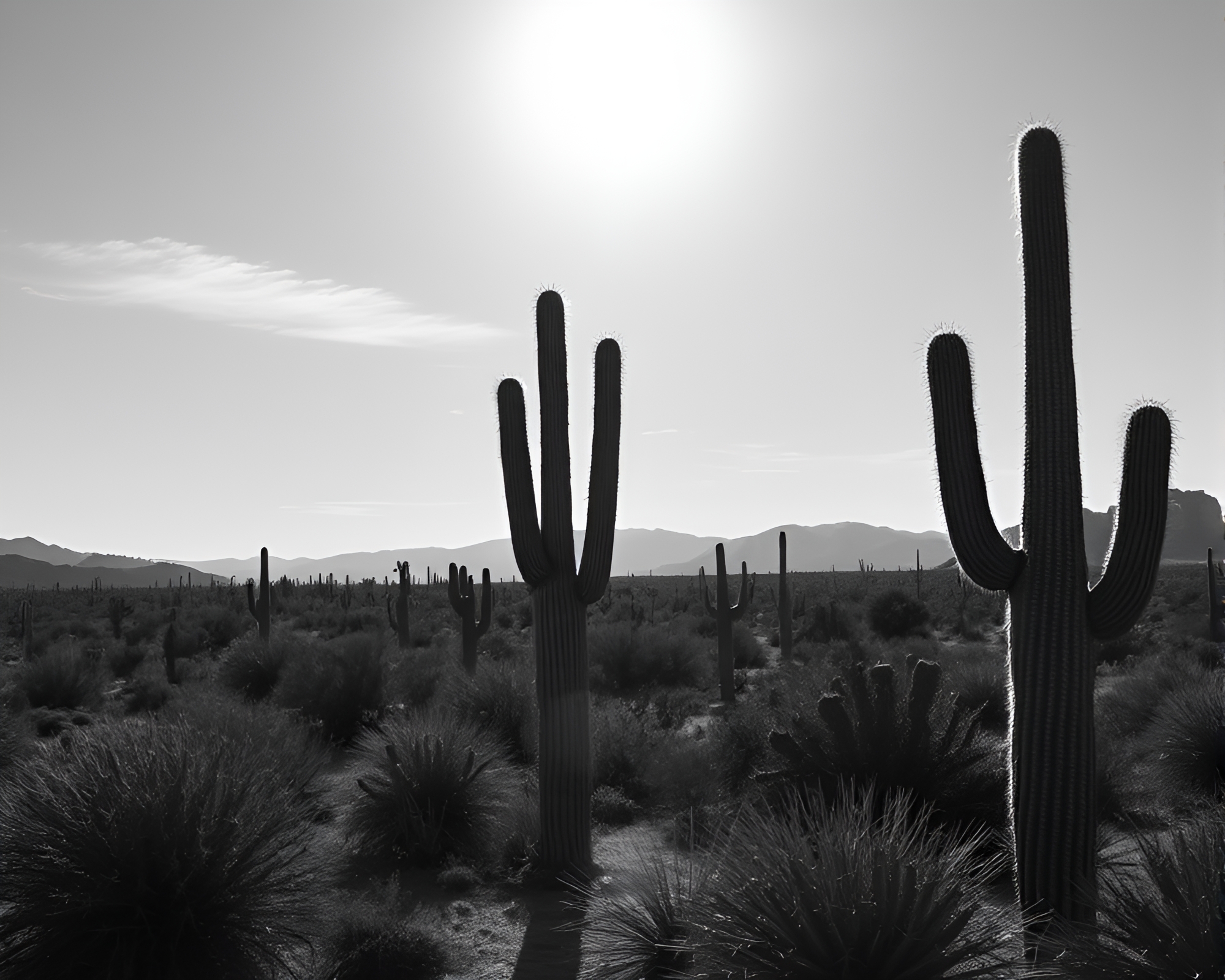 Majestic Desert Cactus in Graphite Gray Shadows – free AI stock image
