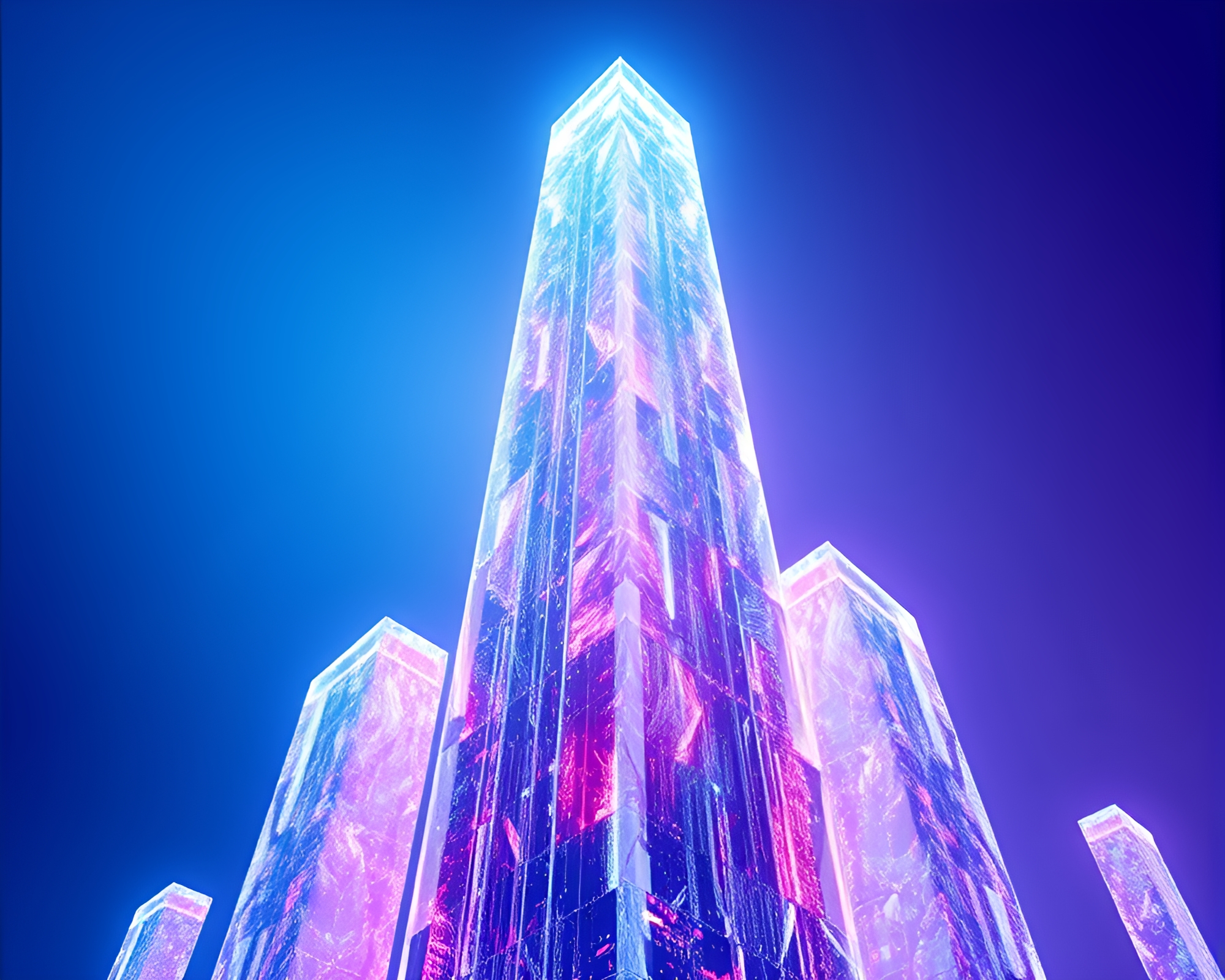 Glacial Glass Skyscraper: Wireframe Triadic Color Scheme – free AI stock image