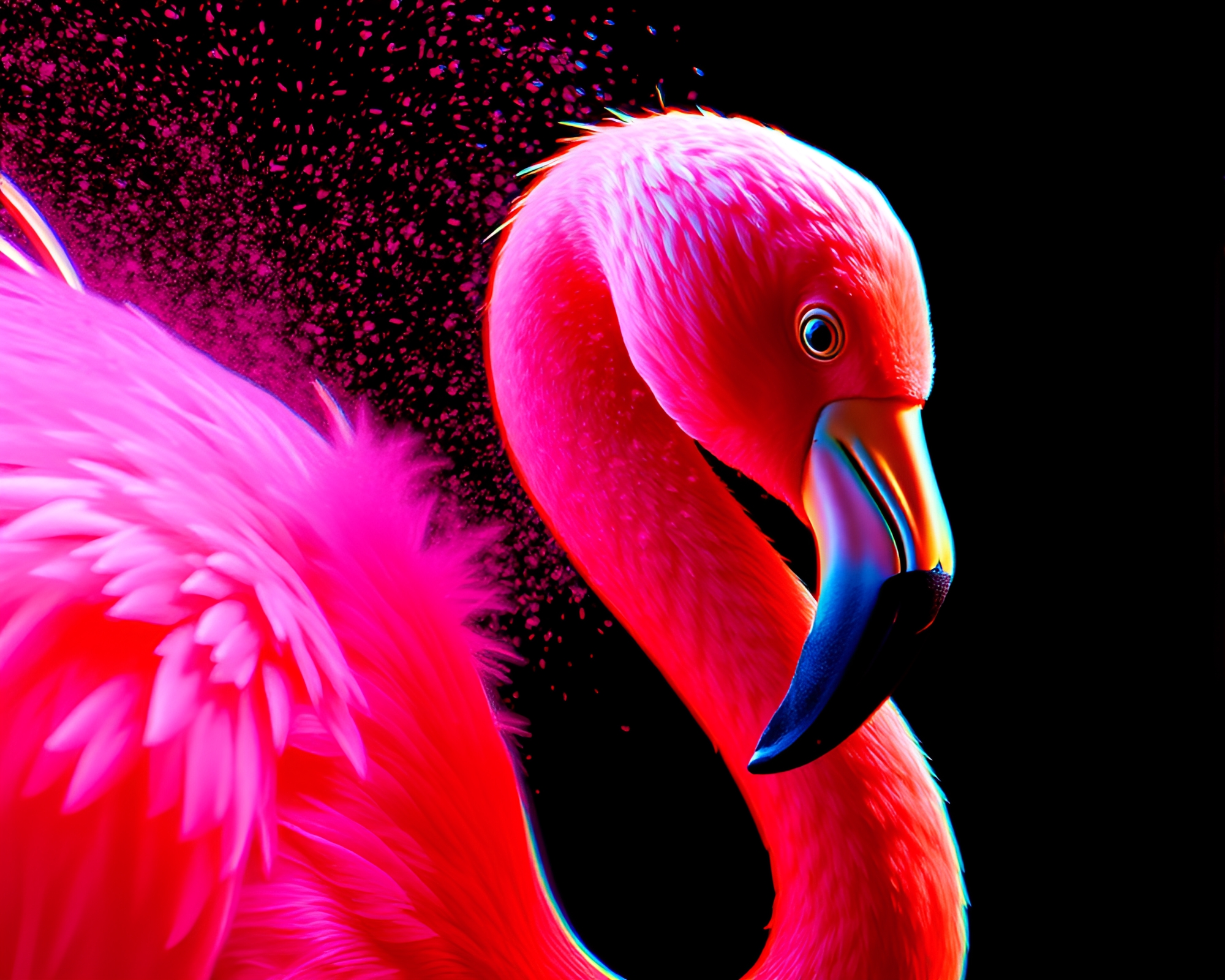 Vibrant 3D Flamingo Feather Dusting Artwork – free AI stock image