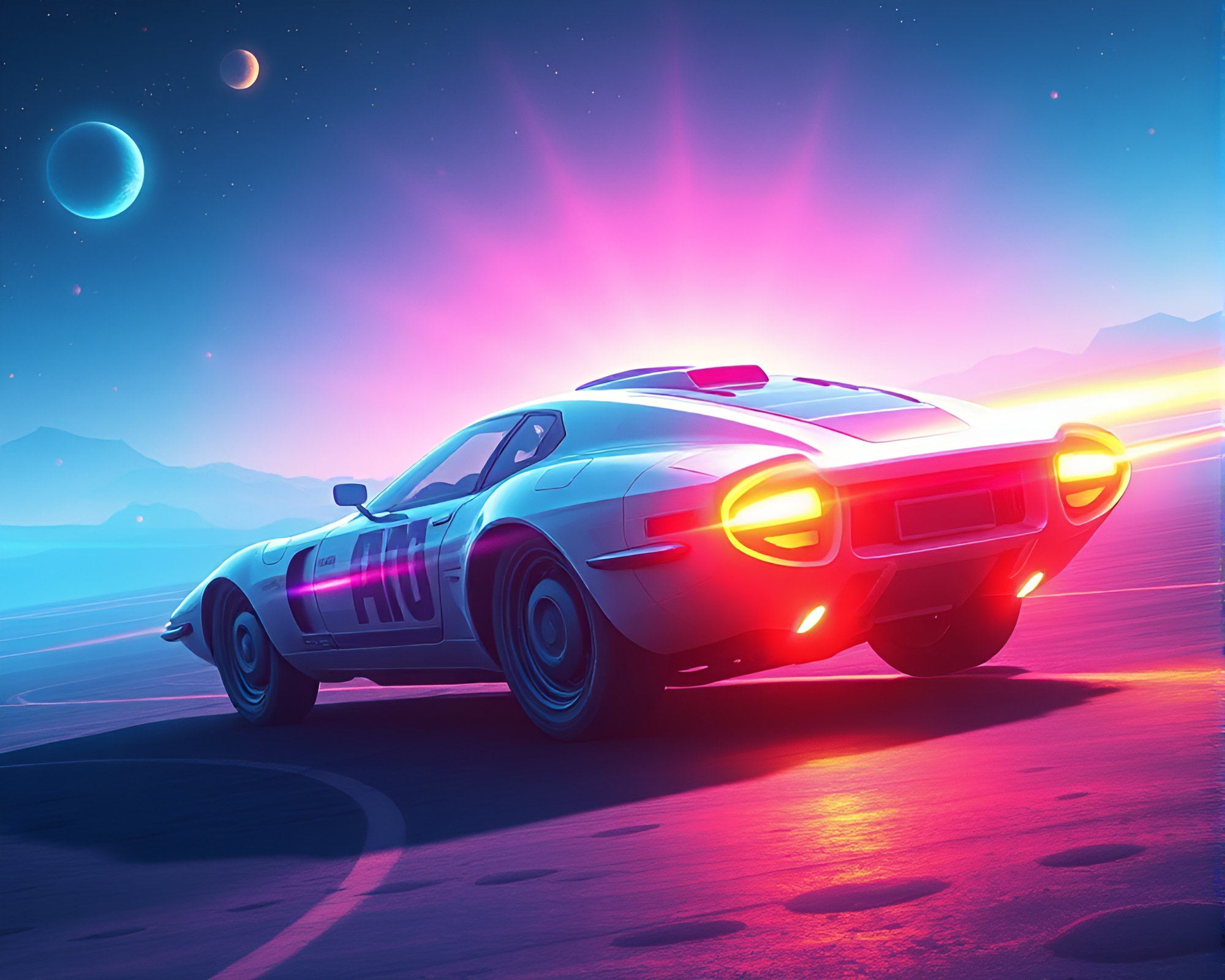 Futuristic Hover Car in Planetary Pastel Atmosphere – free AI stock image