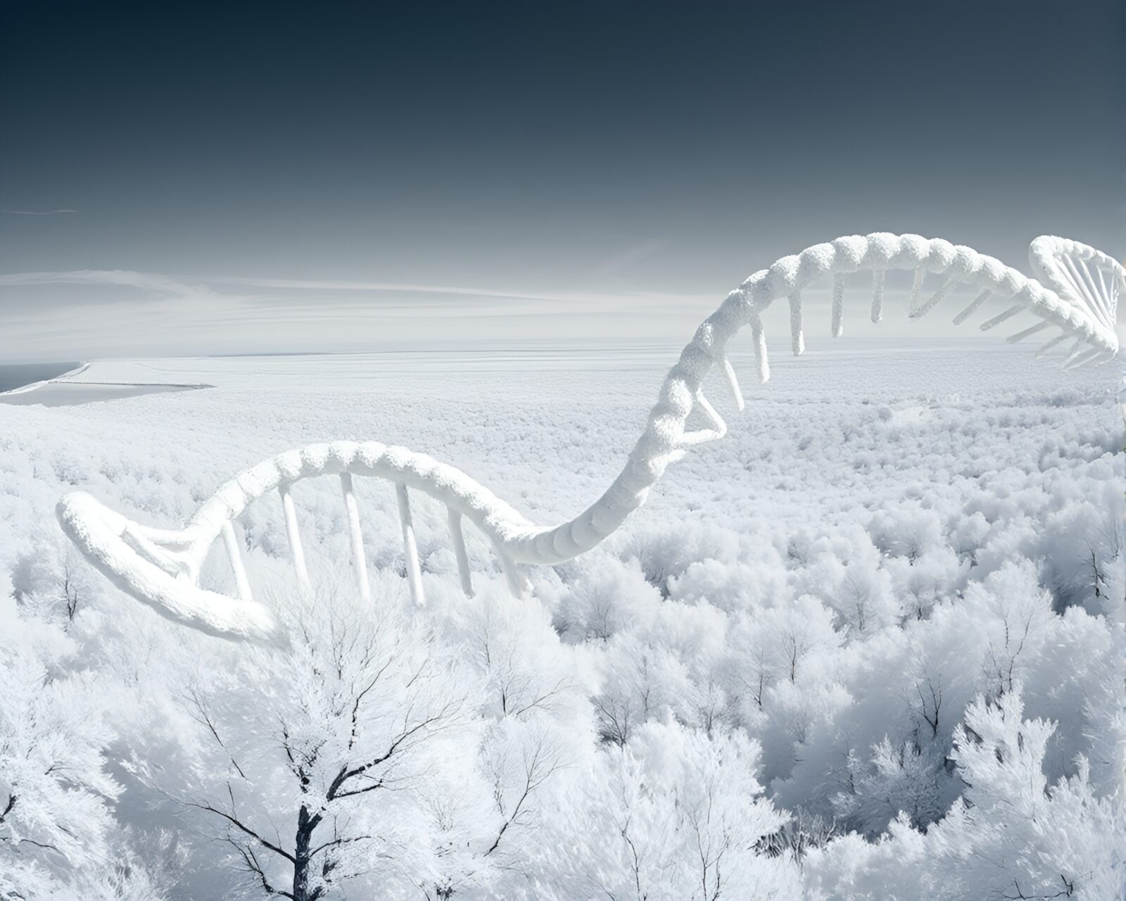 Panoramic infrared image of ivory white DNA helix