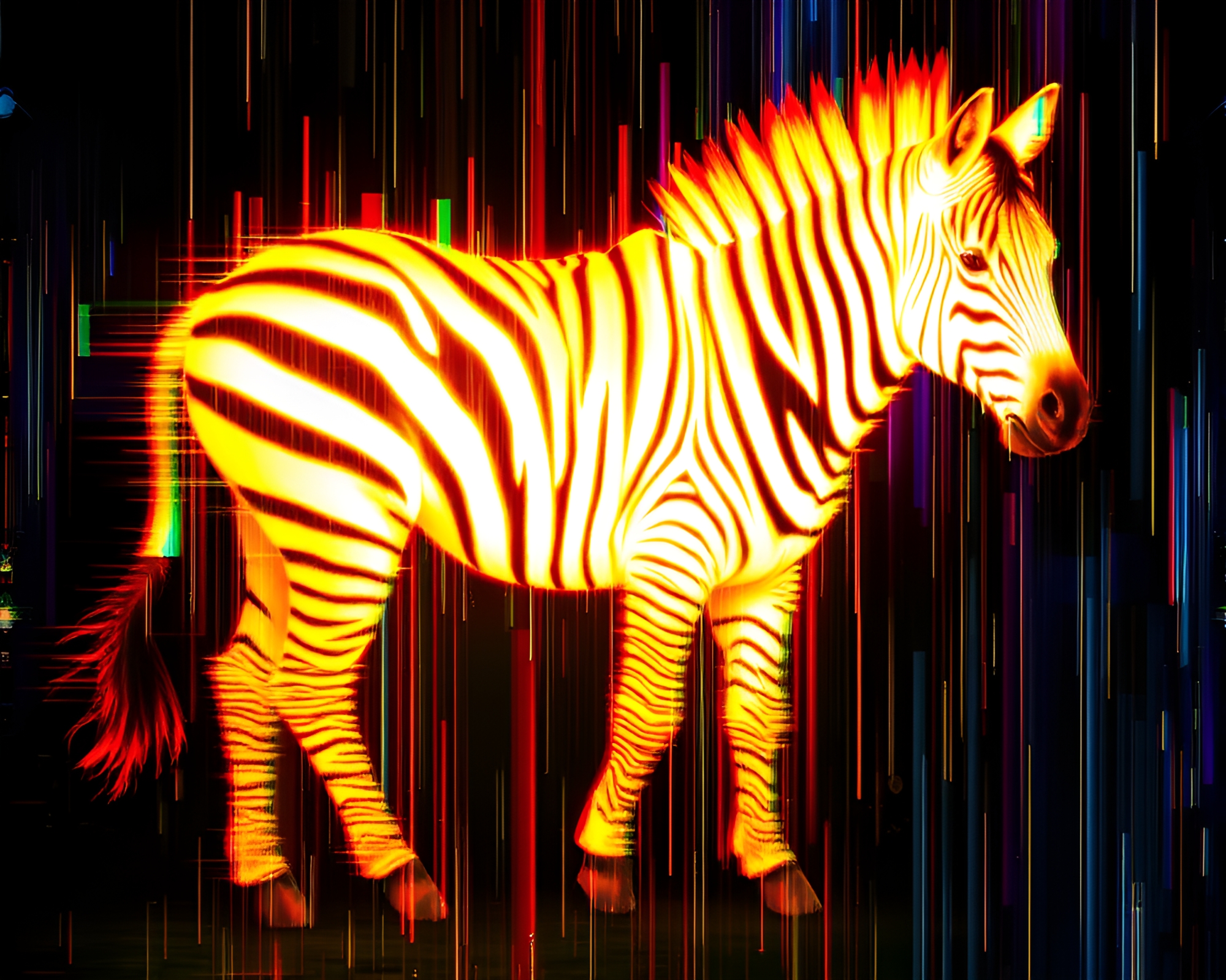 Glitchy Zebra in Torchlight Glow – free AI stock image