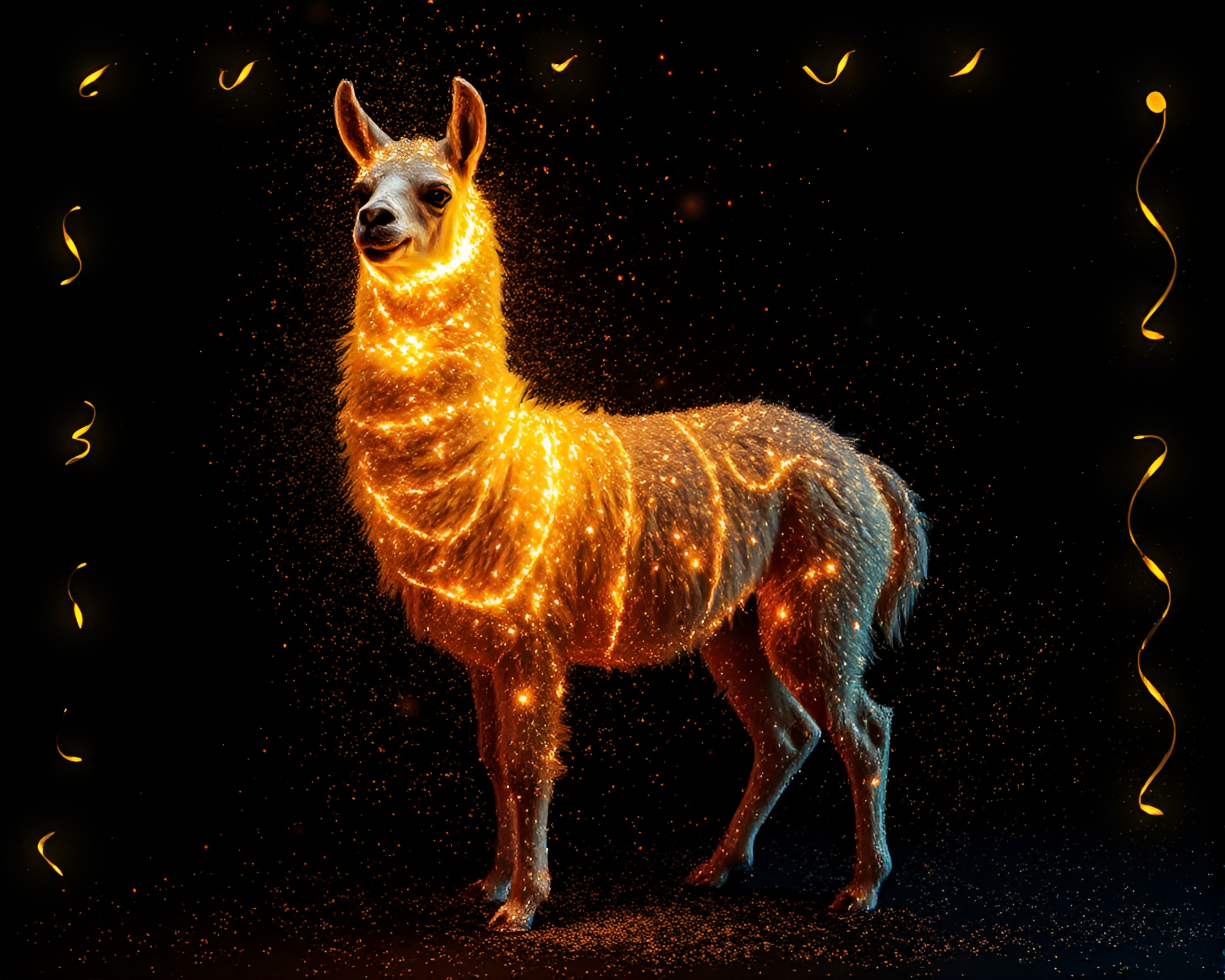 Llama in Glittering Depth Layers of Light – free AI stock image